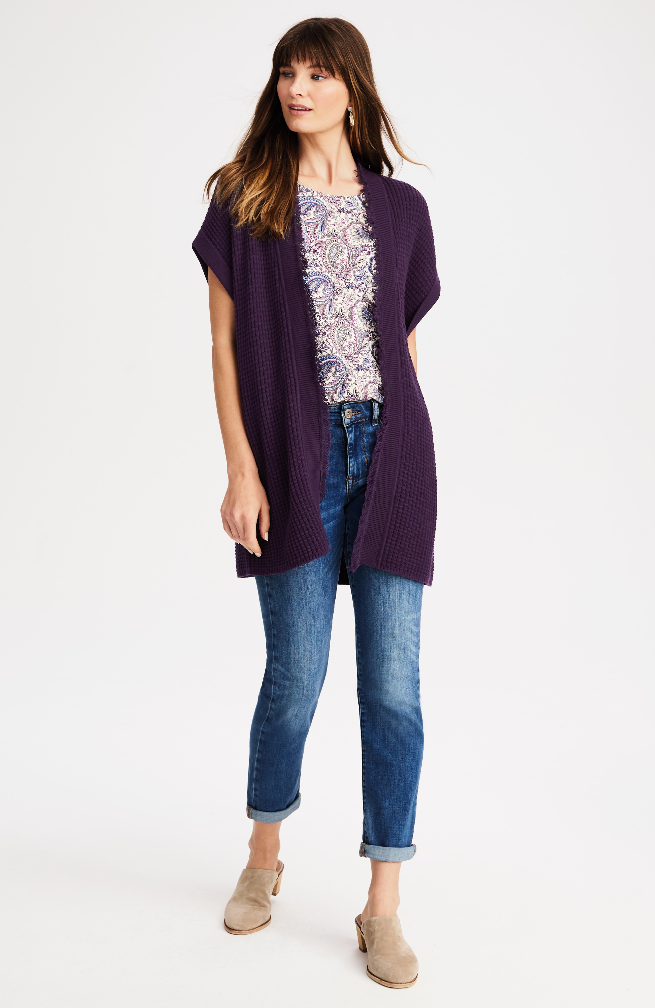 textured fringed-edge gilet