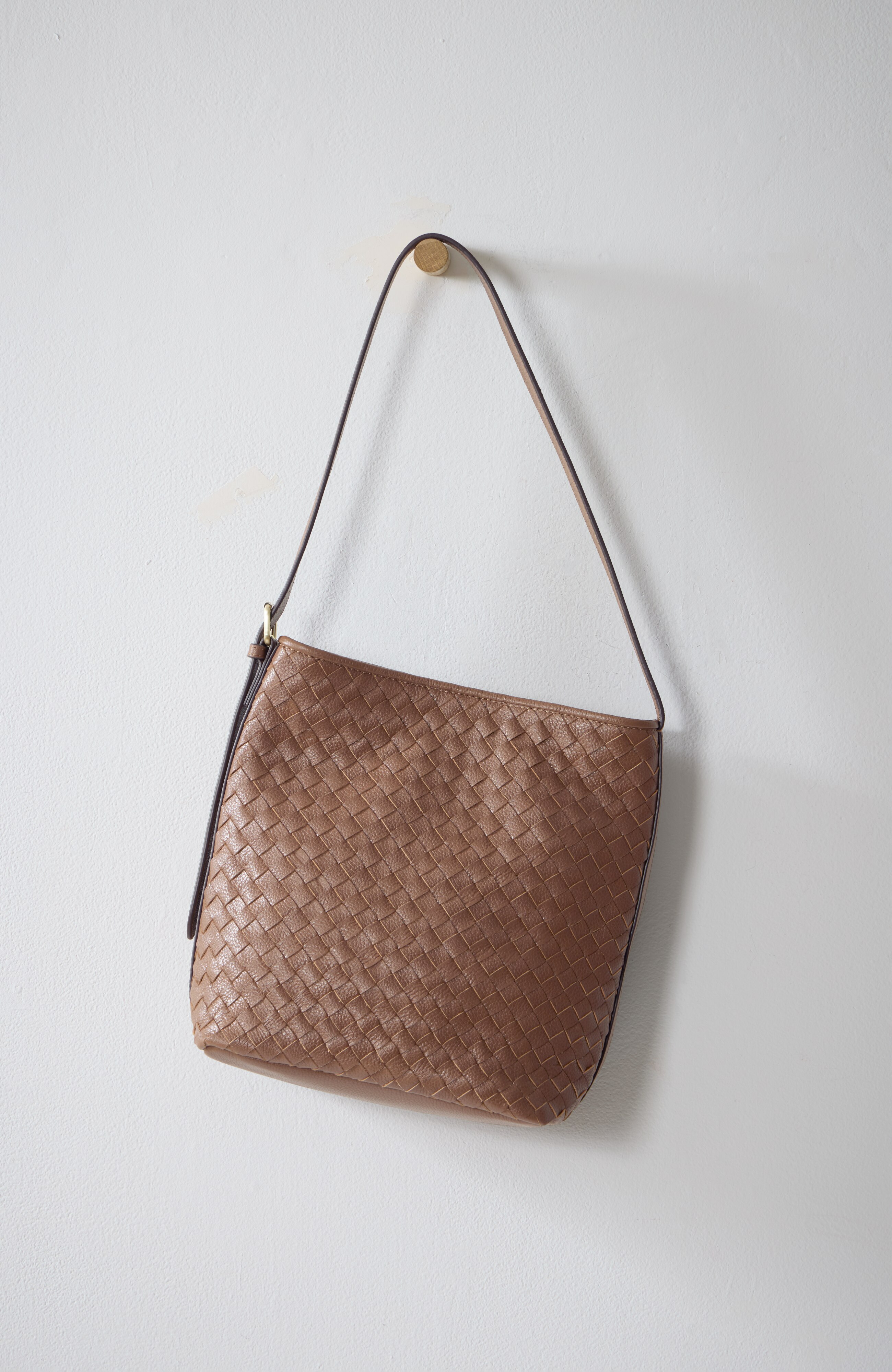 woven leather bucket bag