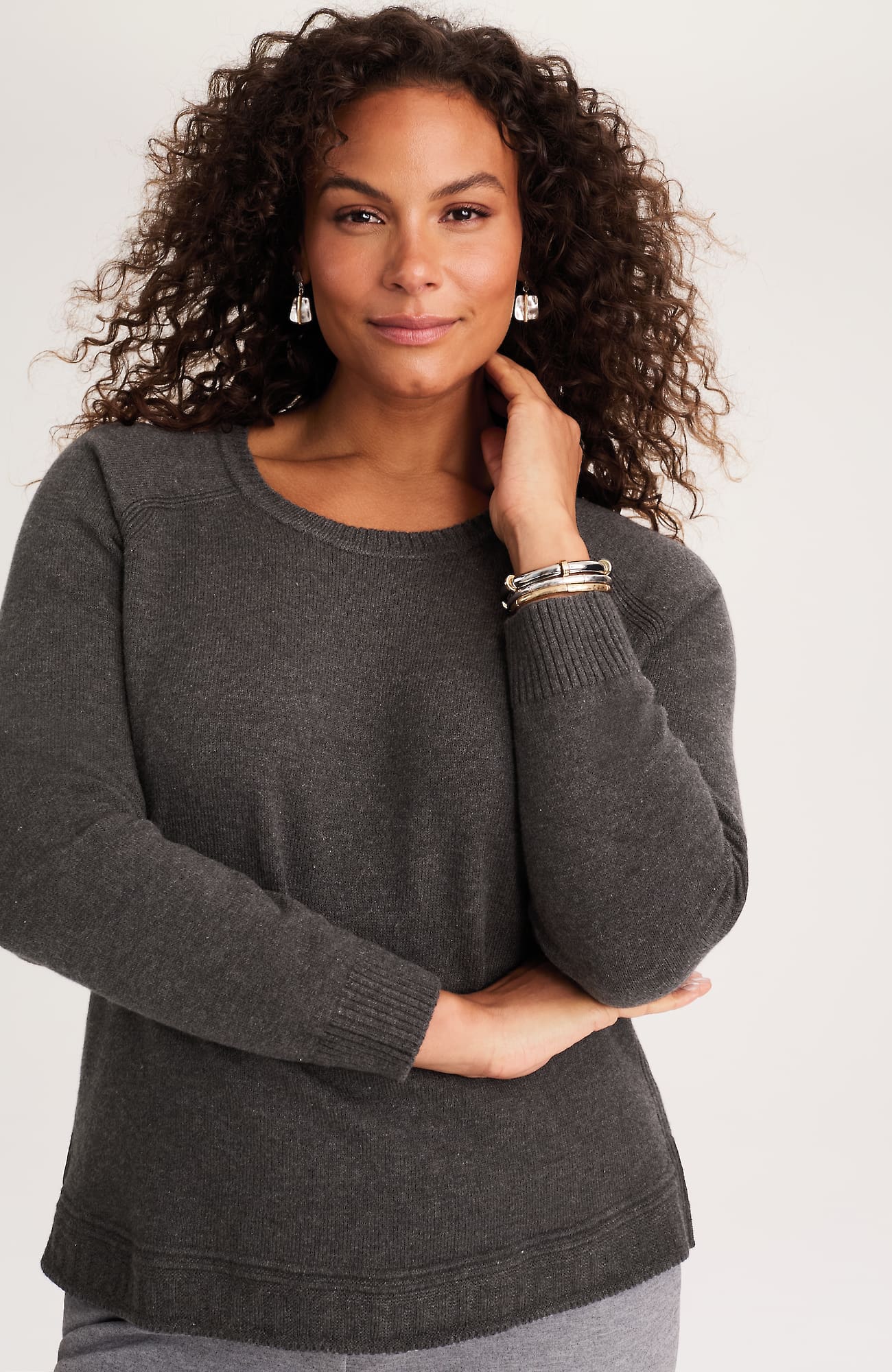 Jjill J.jill Mixed-trim Crew-neck Sweater