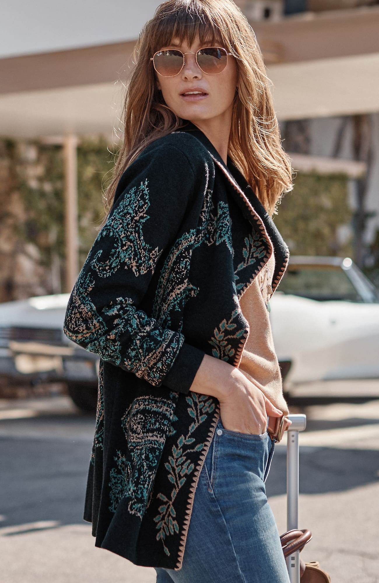 Jjill J.jill Embroidered Jacquard Shawl-collar Cardi