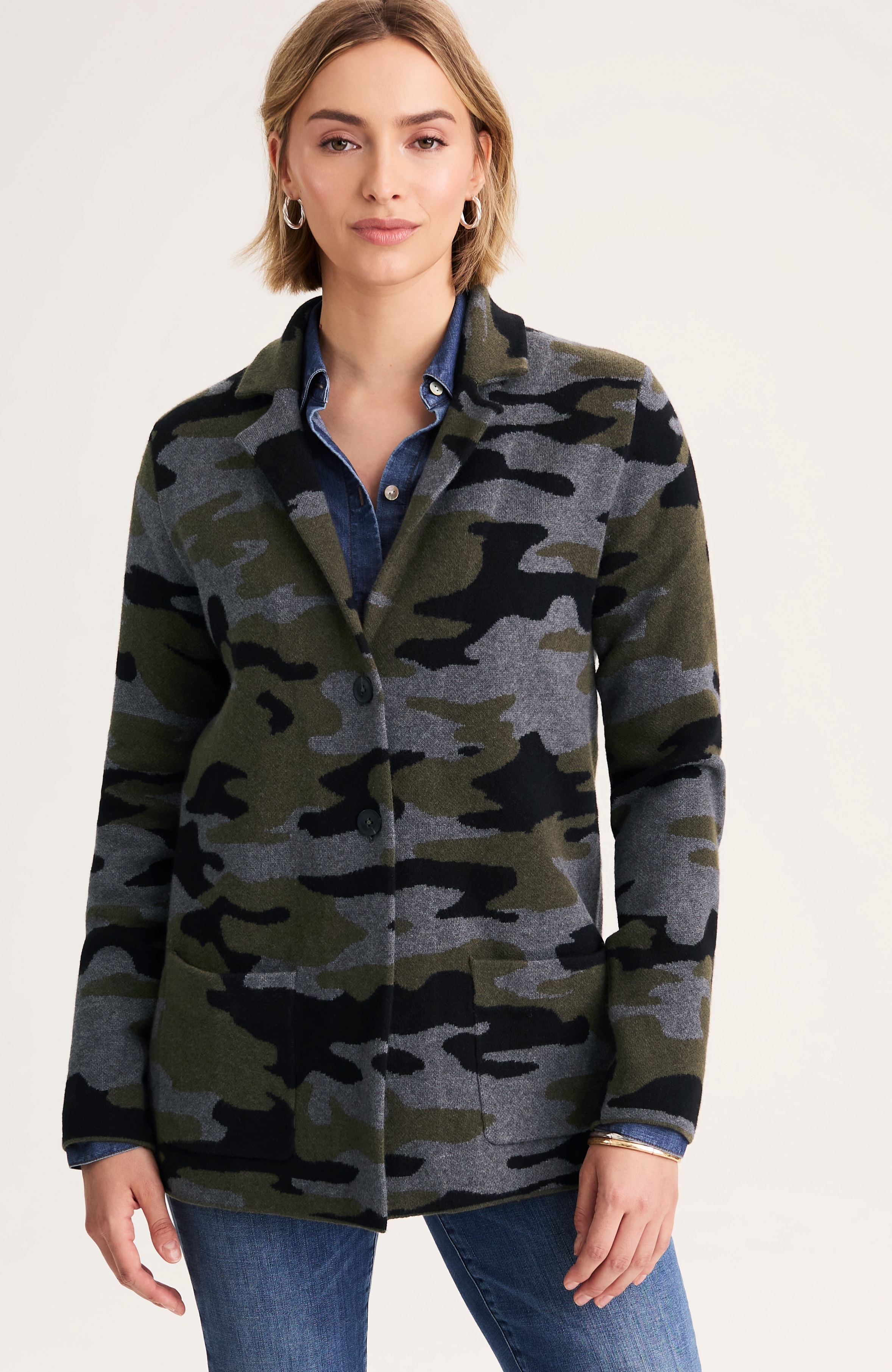 CAMO JACQUARD SWEATER BLAZER | JJill