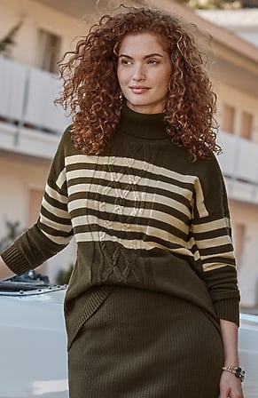 Image for Striped Cable-Textured Sweater