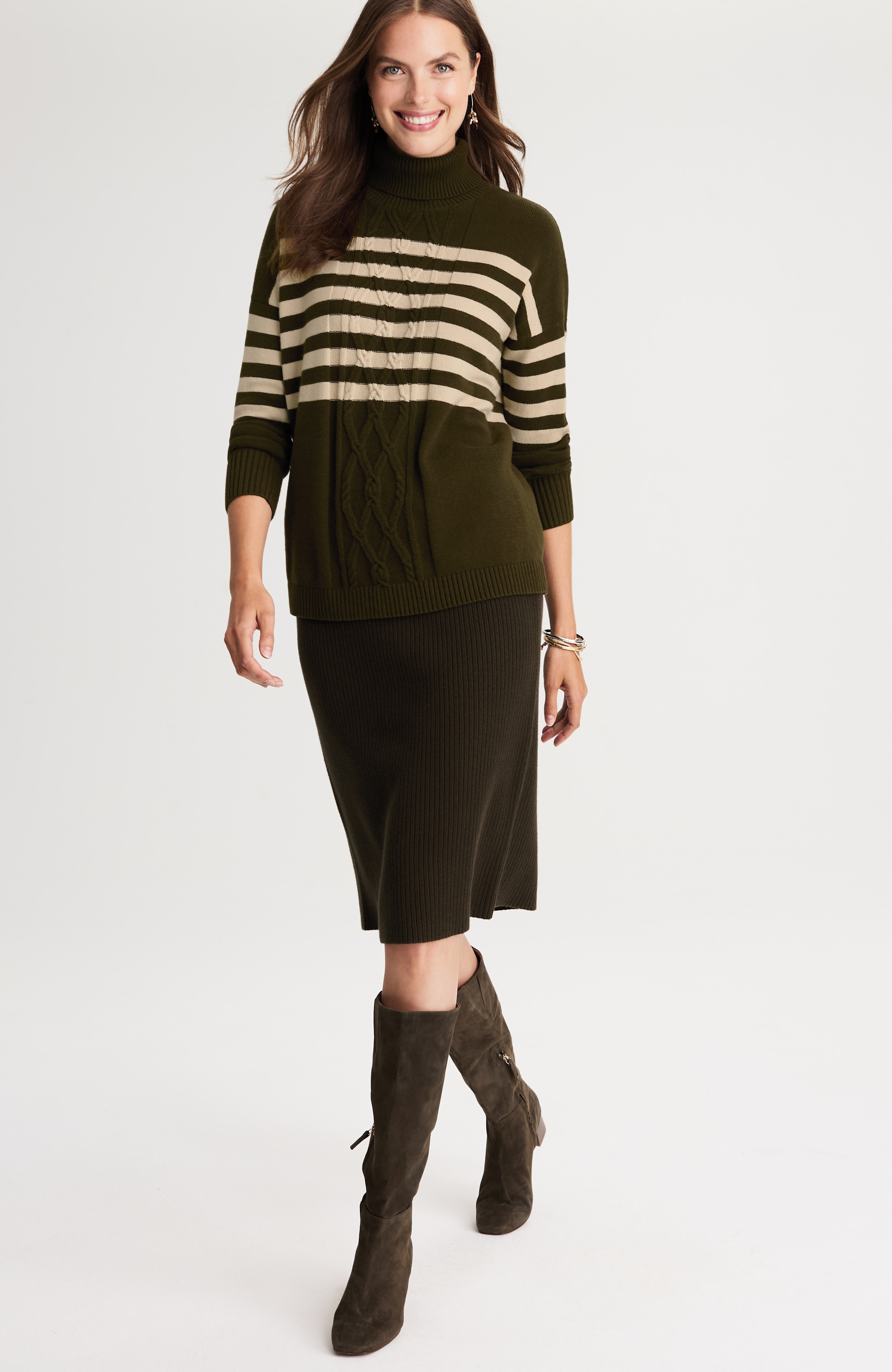 STRIPED CABLE-TEXTURED SWEATER | JJill