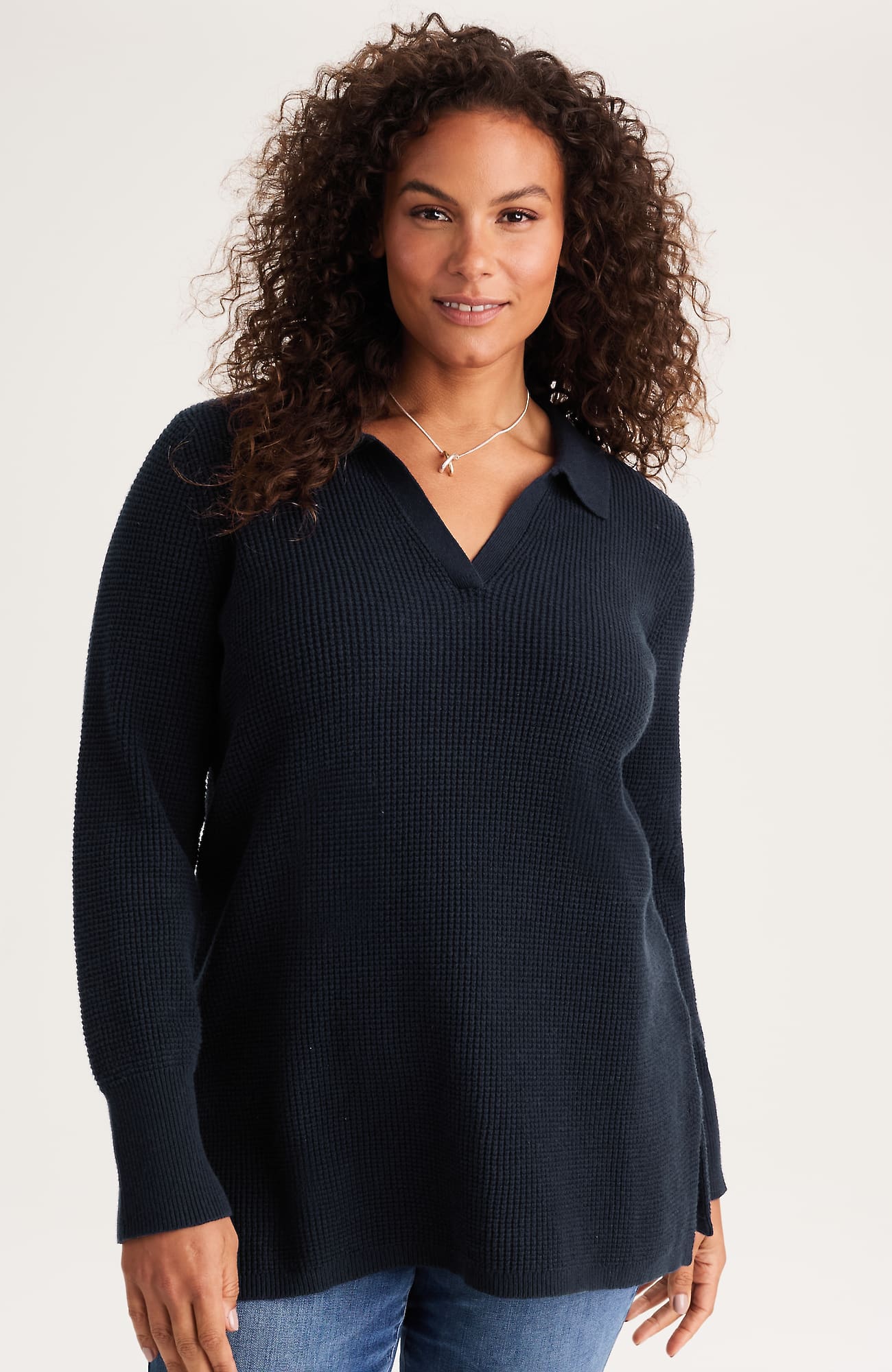 Jjill J.jill Textured Johnny-collar Sweater Tunic In Blue