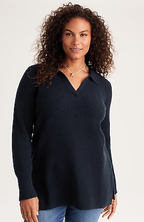 Image for Textured Johnny-Collar Sweater Tunic