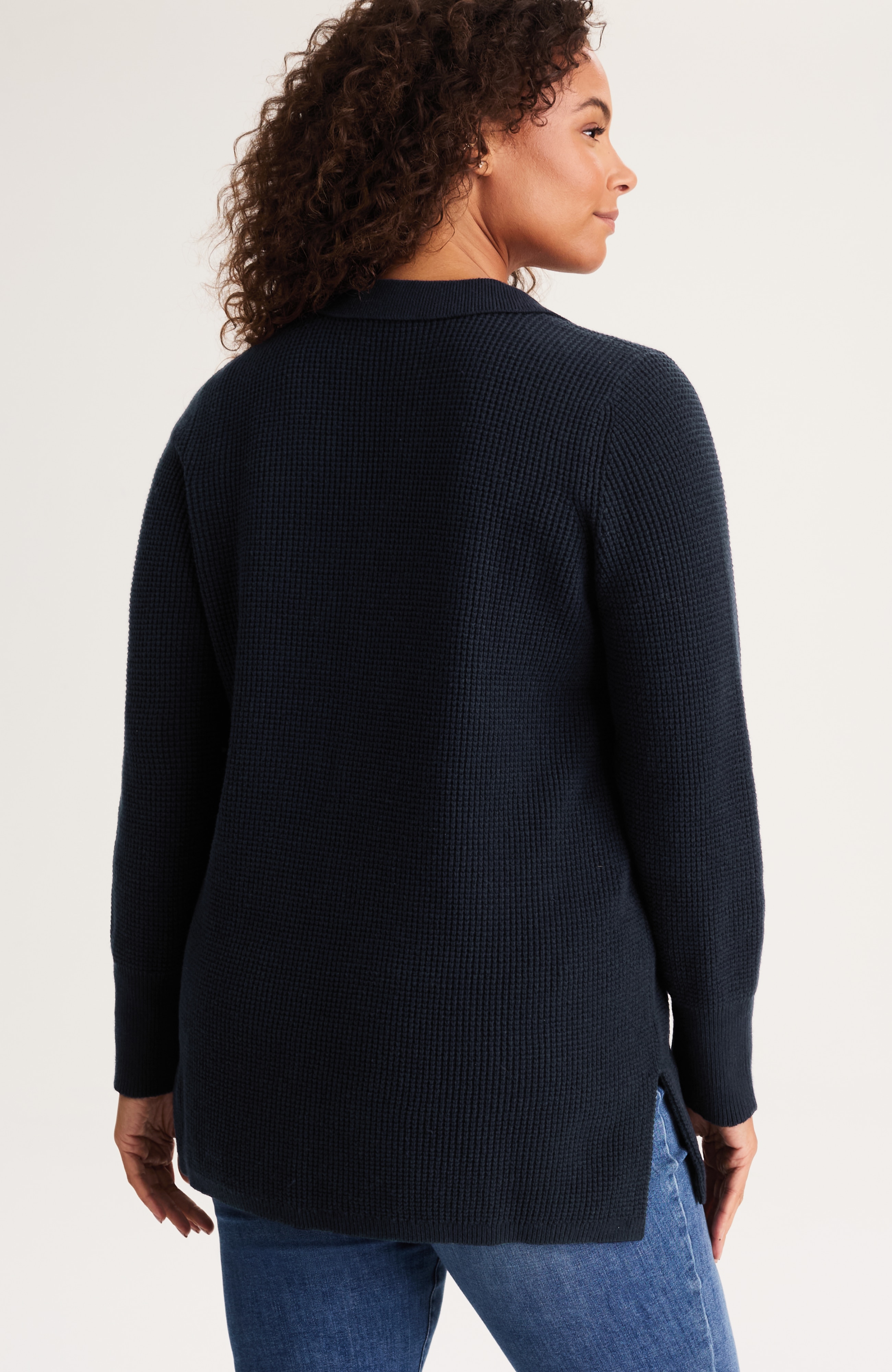textured johnny-collar sweater tunic