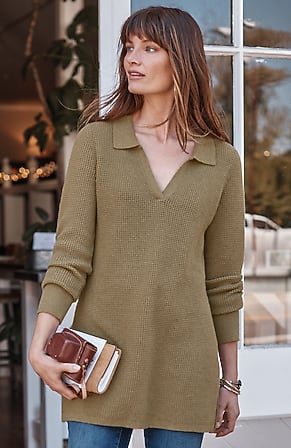 Image for Textured Johnny-Collar Sweater Tunic