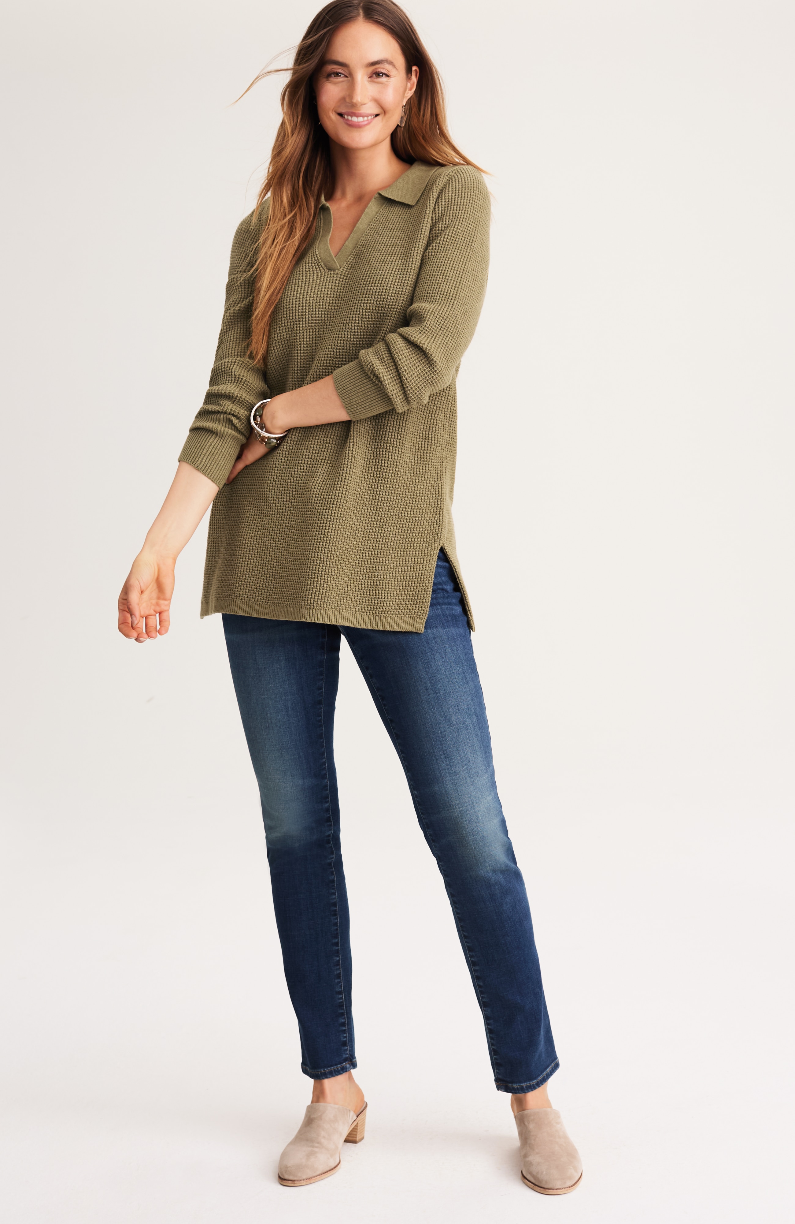 TEXTURED JOHNNY-COLLAR SWEATER TUNIC | JJill