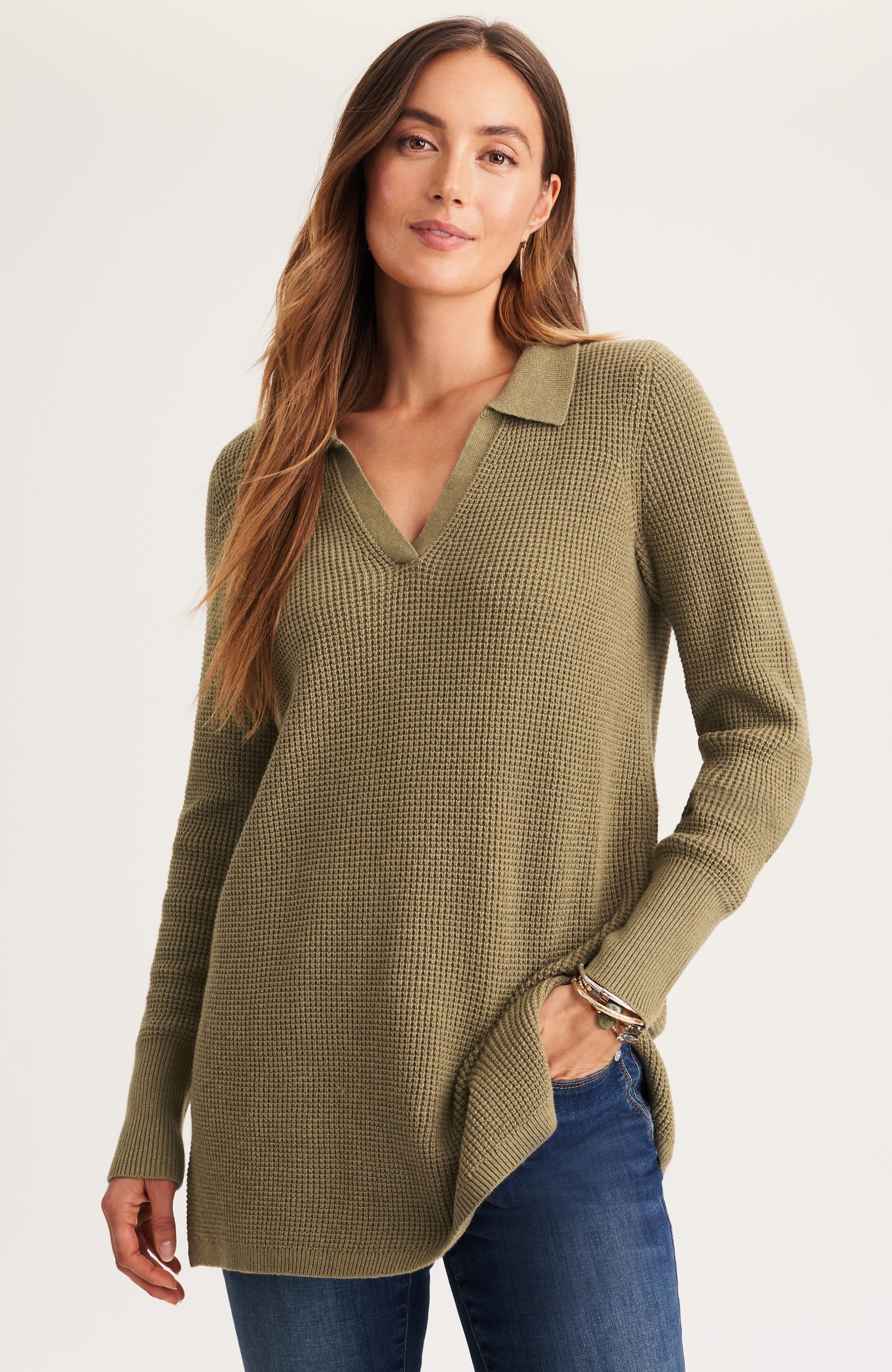 TEXTURED JOHNNY-COLLAR SWEATER TUNIC | JJill
