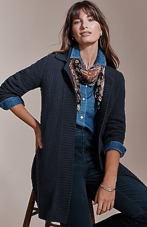 Image for Textured Notched-Collar Open-Front Cardi
