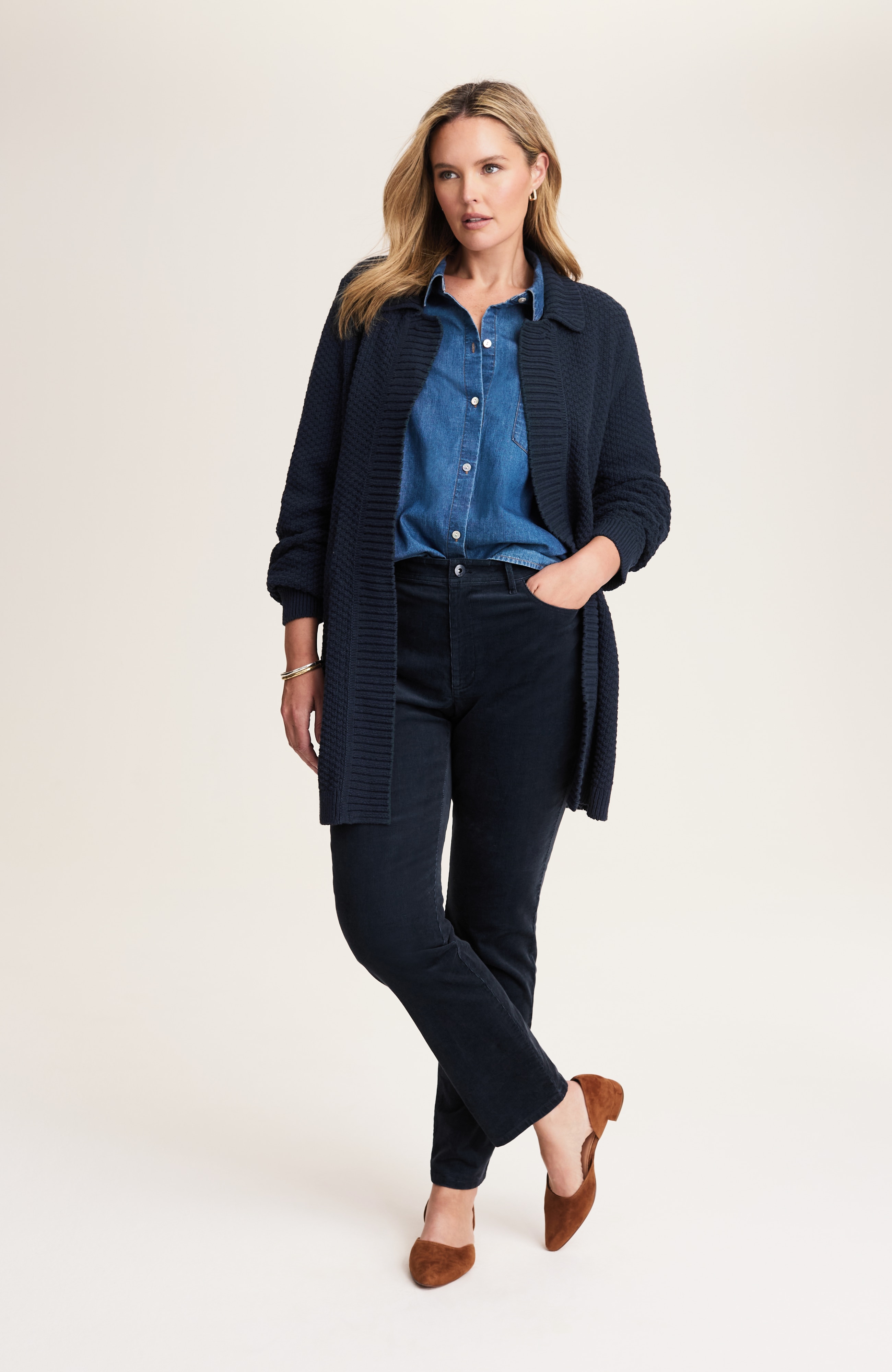 TEXTURED NOTCHED-COLLAR OPEN-FRONT CARDI | JJill