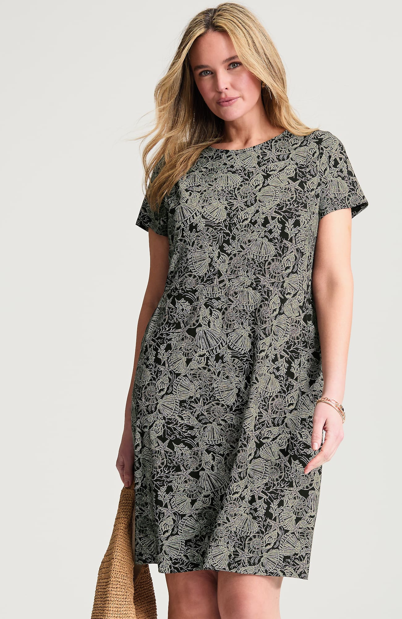 Jjill Tall Knit Seamed Dress In Black Underwater Paradise