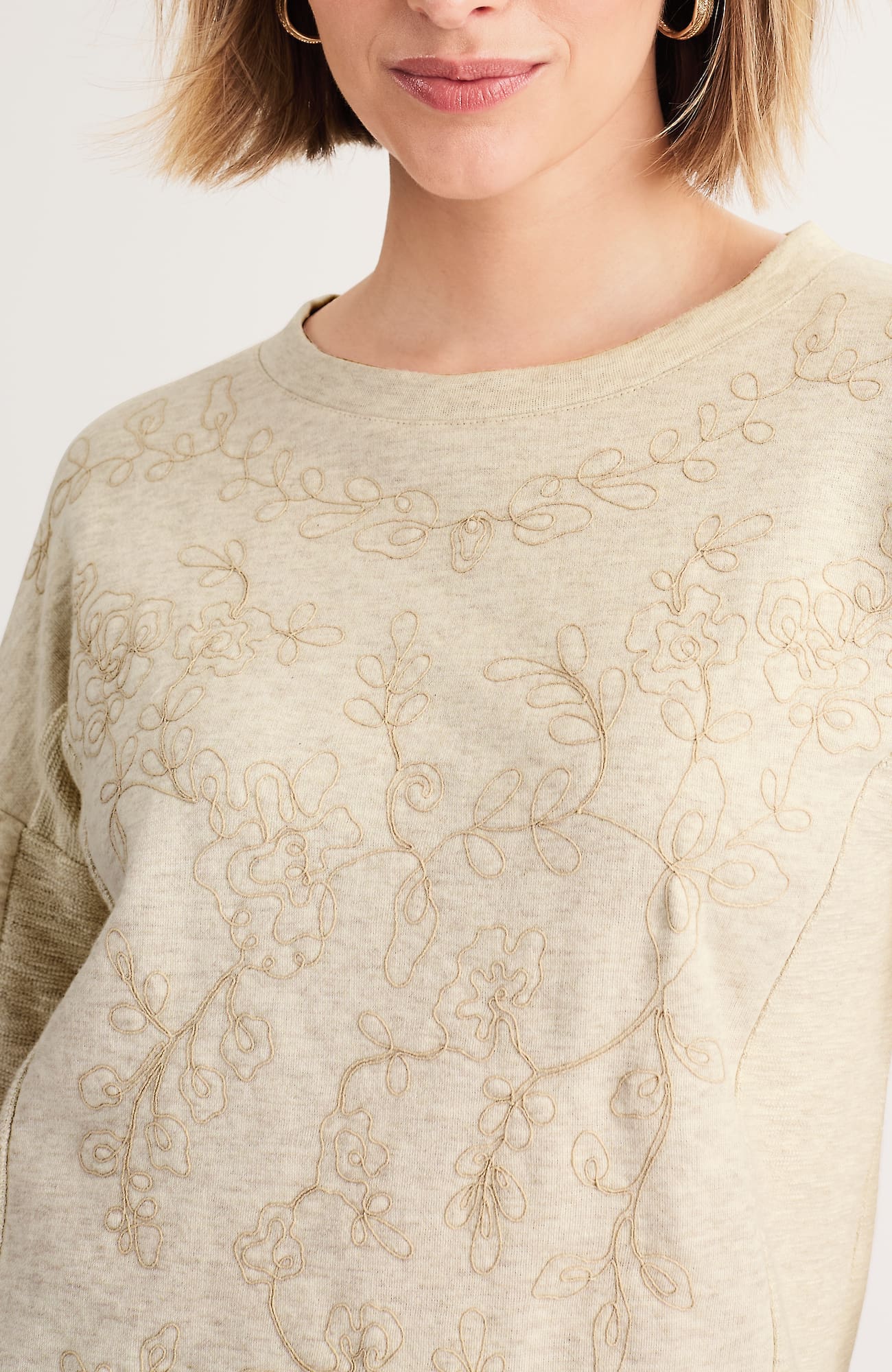 Jjill J.jill Embroidered Mixed-terry Sweatshirt In Brown