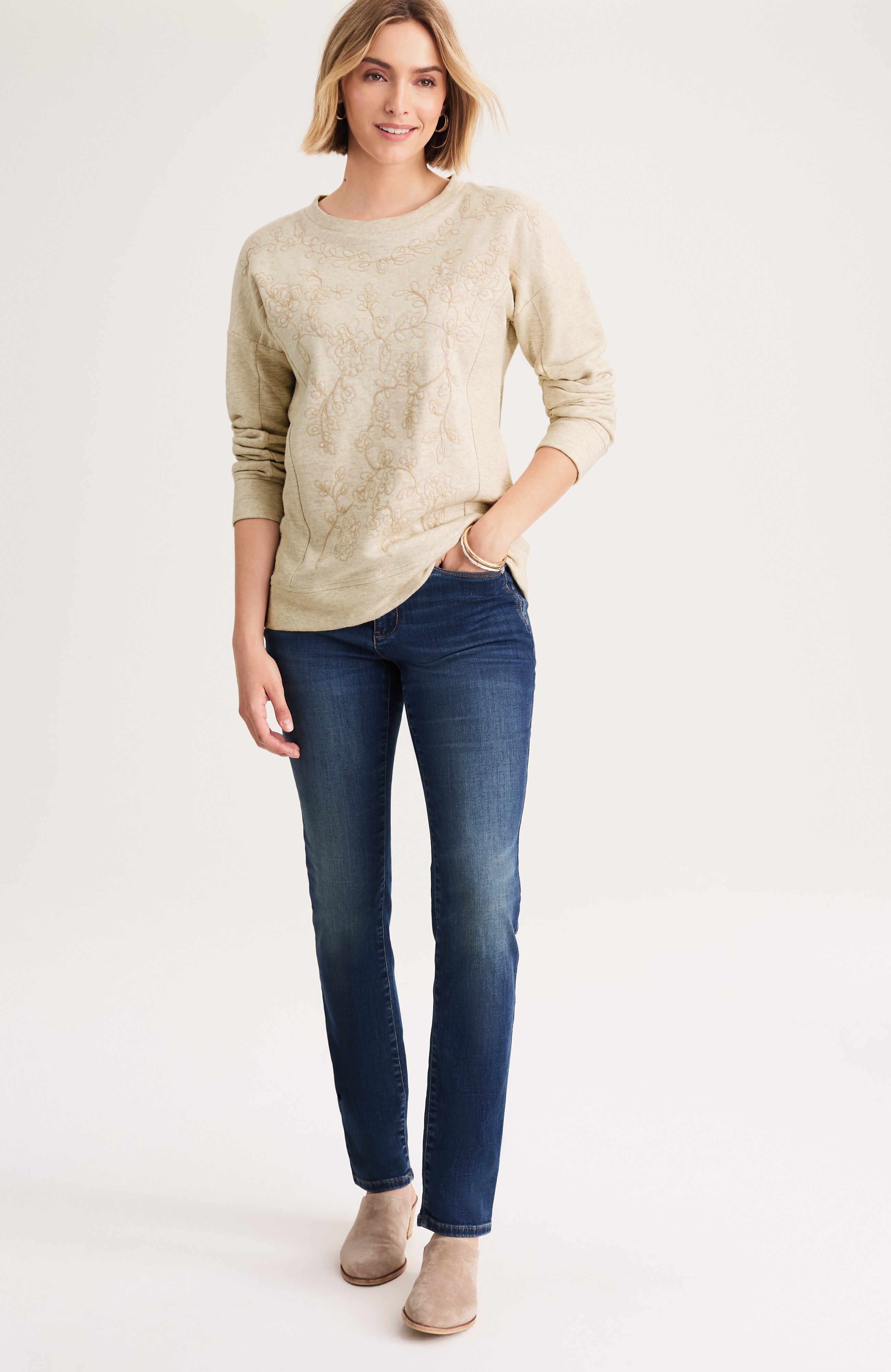 embroidered mixed-terry sweatshirt