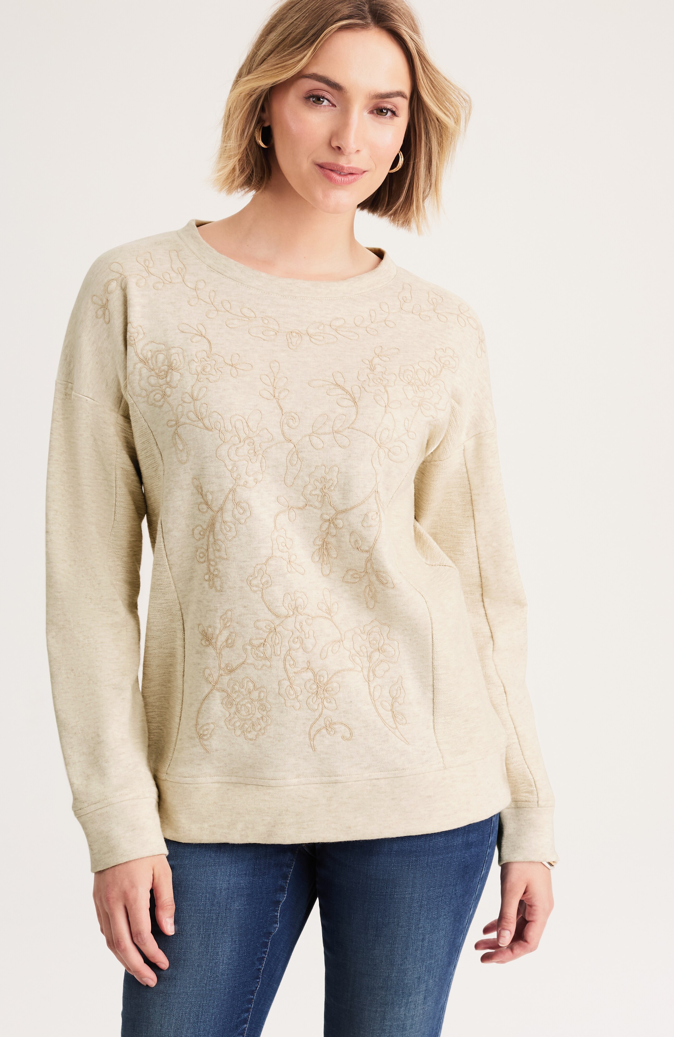 embroidered mixed-terry sweatshirt