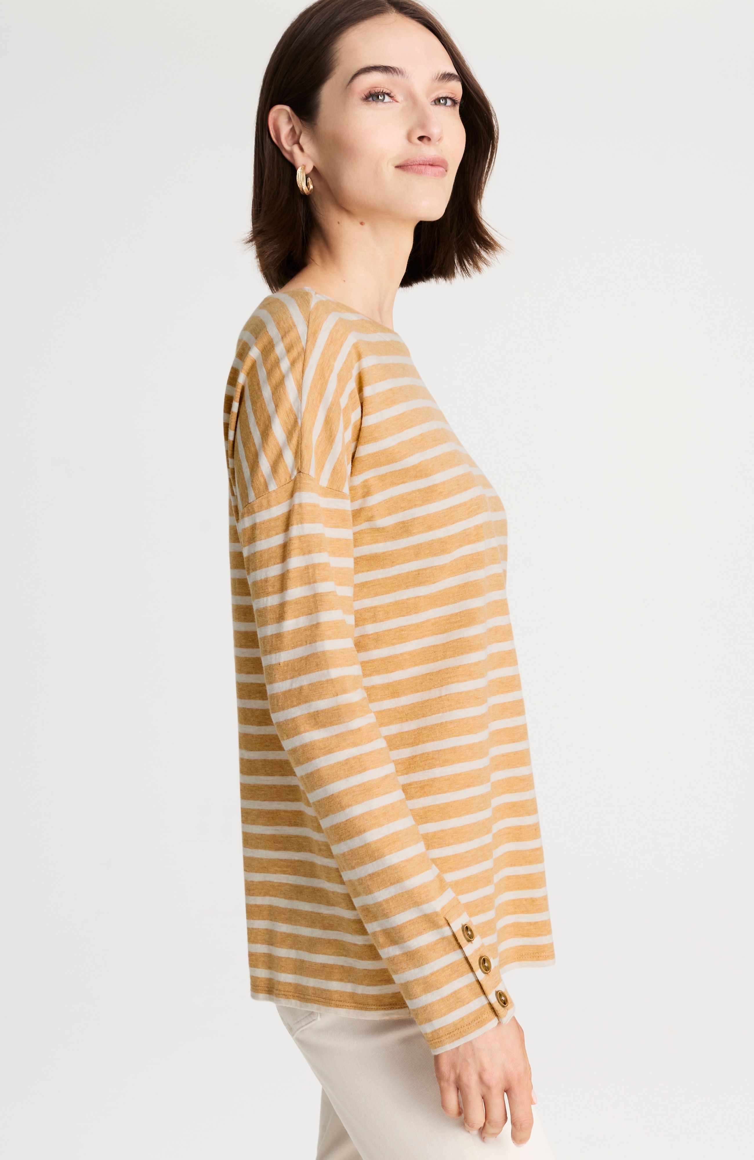 striped buttoned-cuff tee