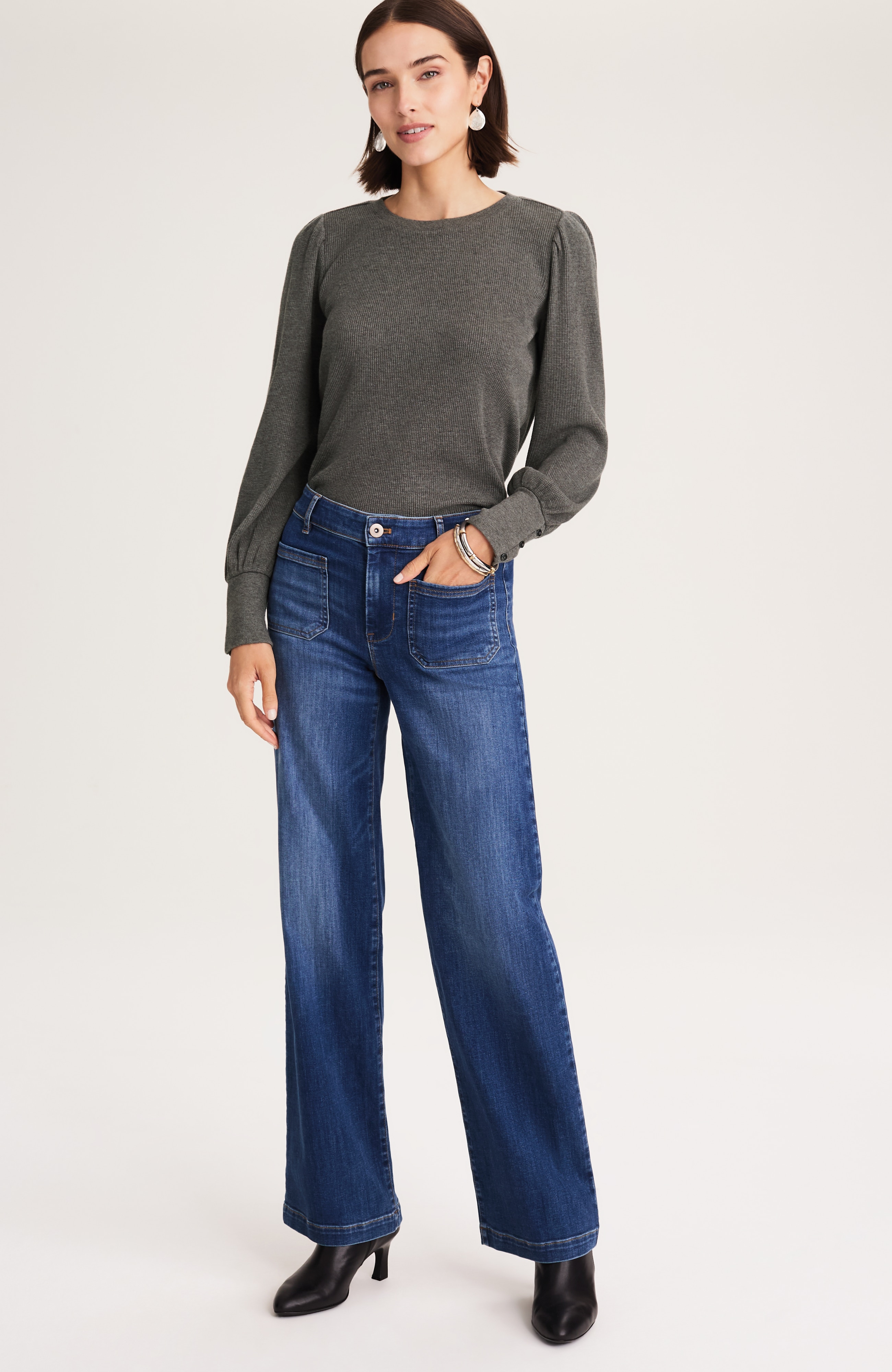 BUTTONED-CUFF WAFFLE TOP | JJill