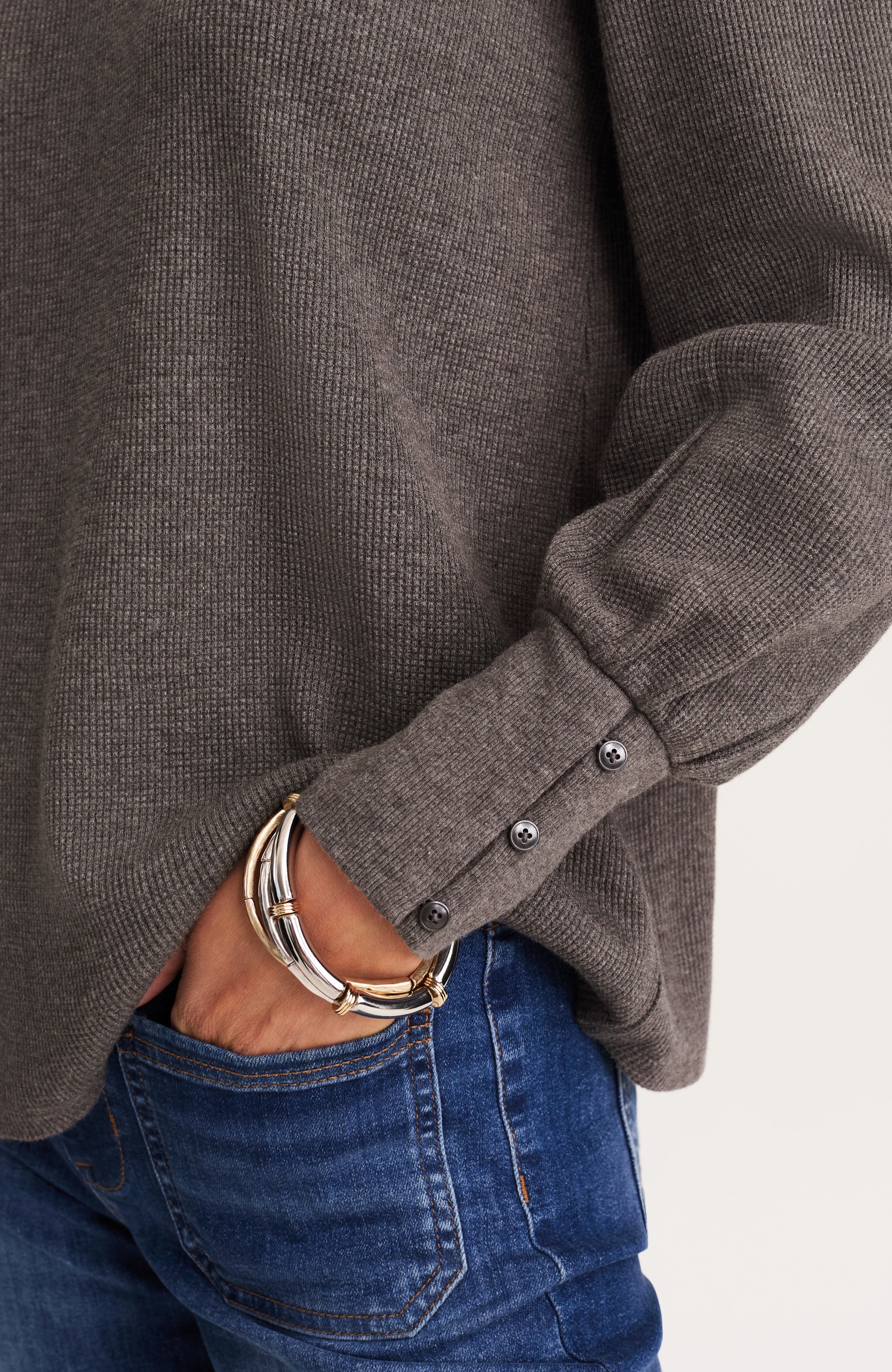 BUTTONED-CUFF WAFFLE TOP | JJill