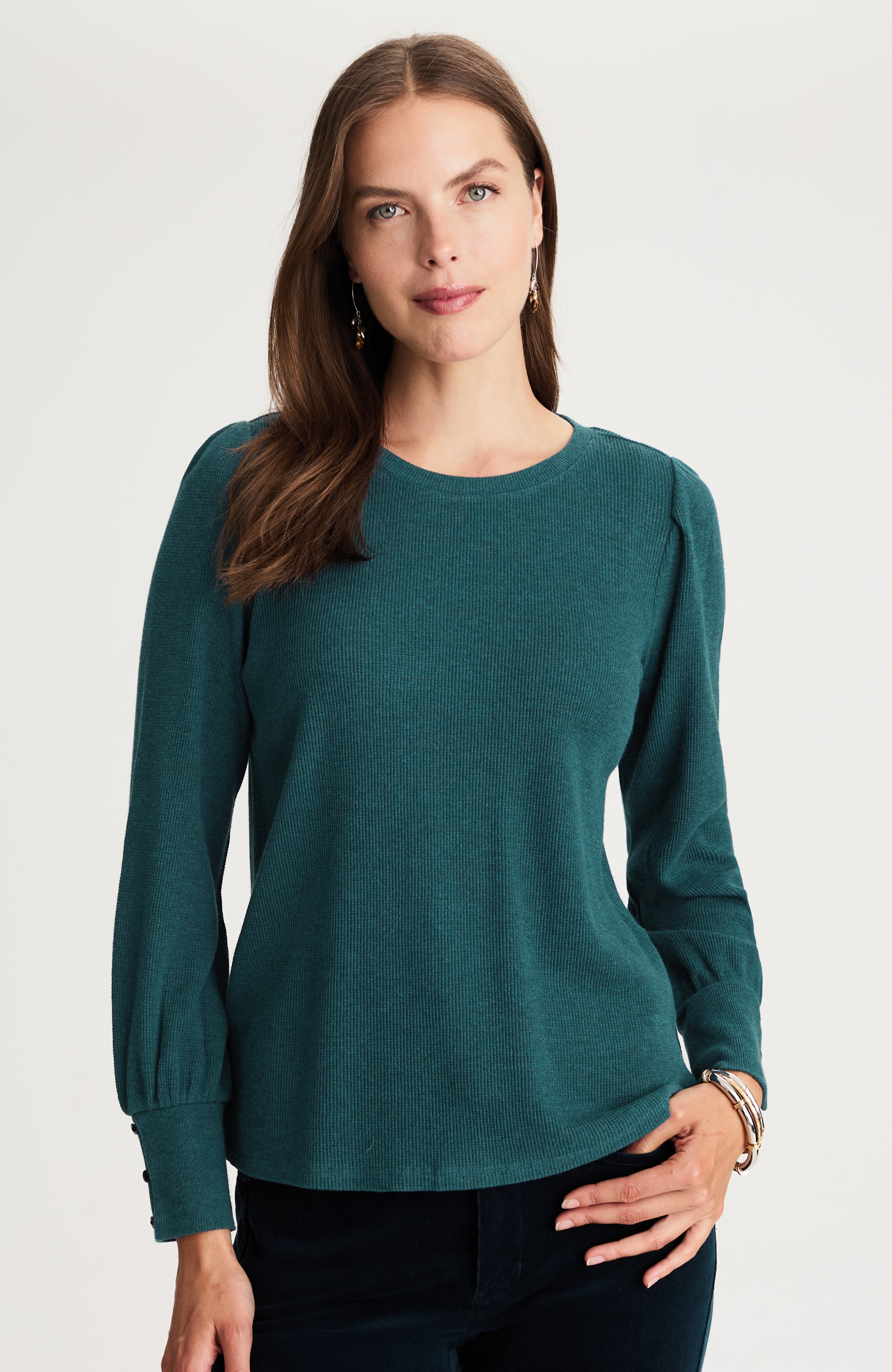 BUTTONED-CUFF WAFFLE TOP | JJill
