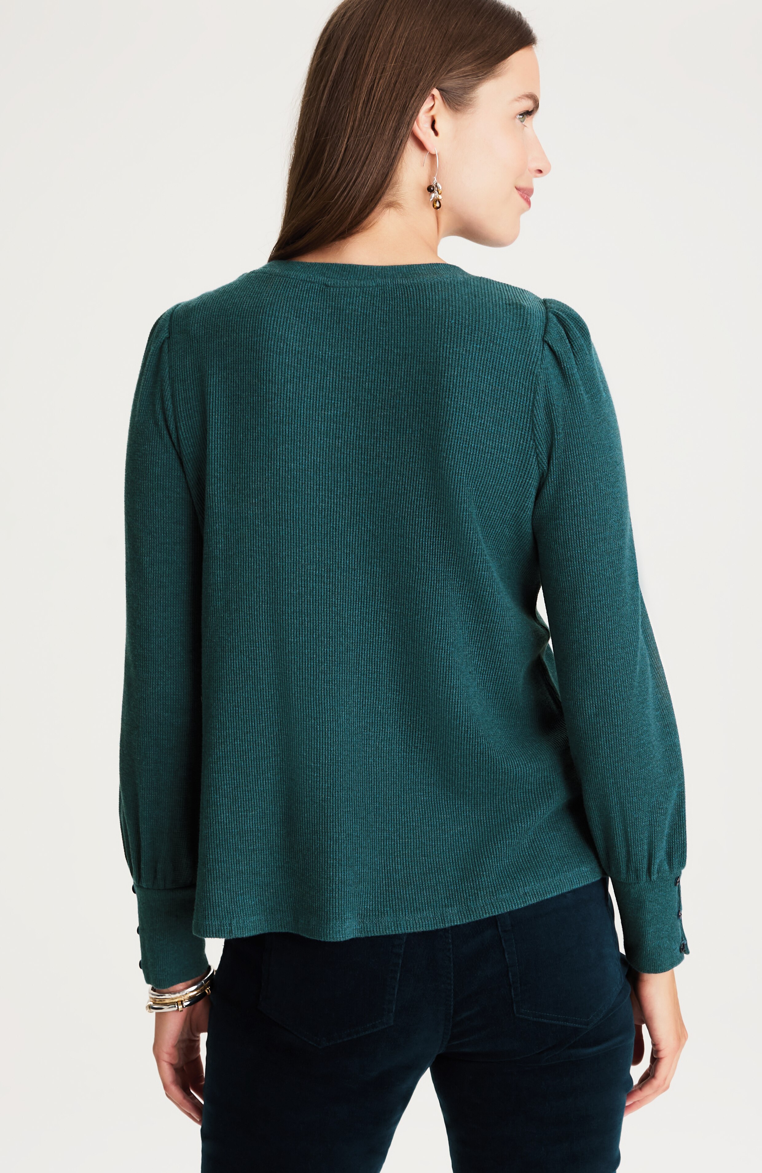 BUTTONED-CUFF WAFFLE TOP | JJill