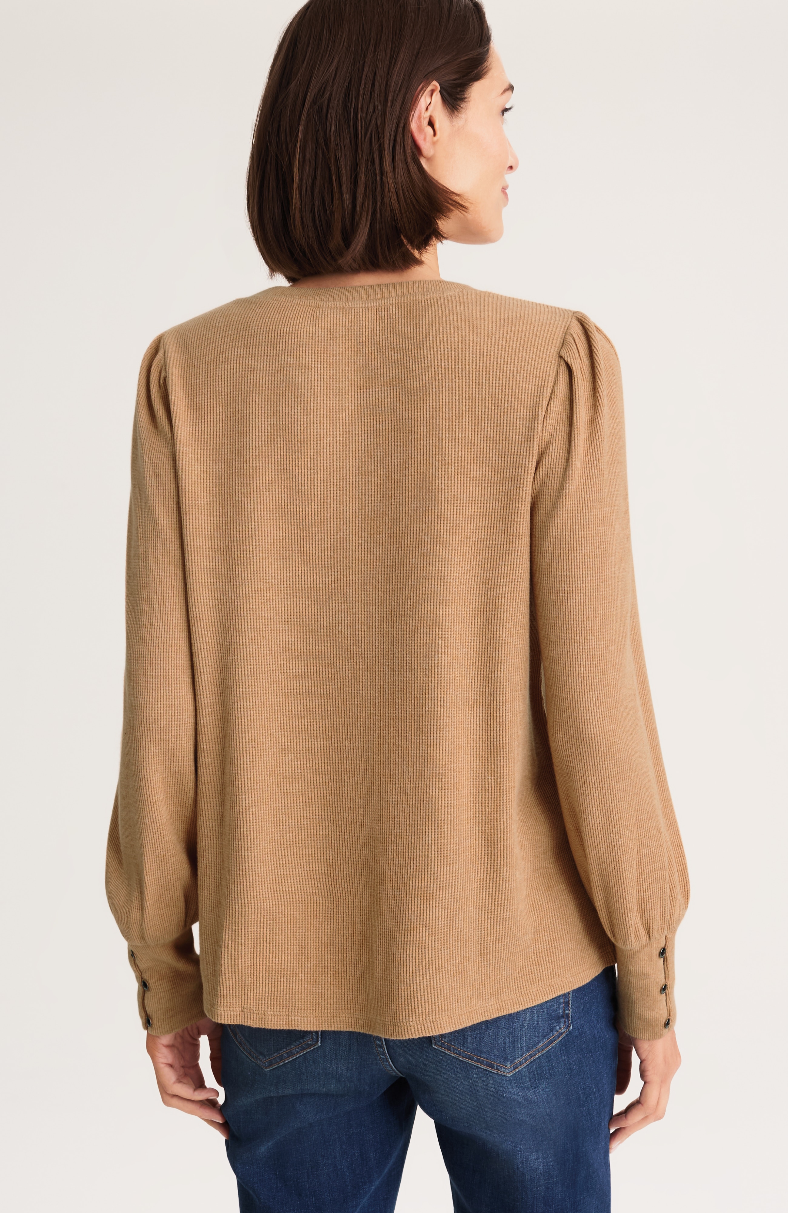 buttoned-cuff waffle top