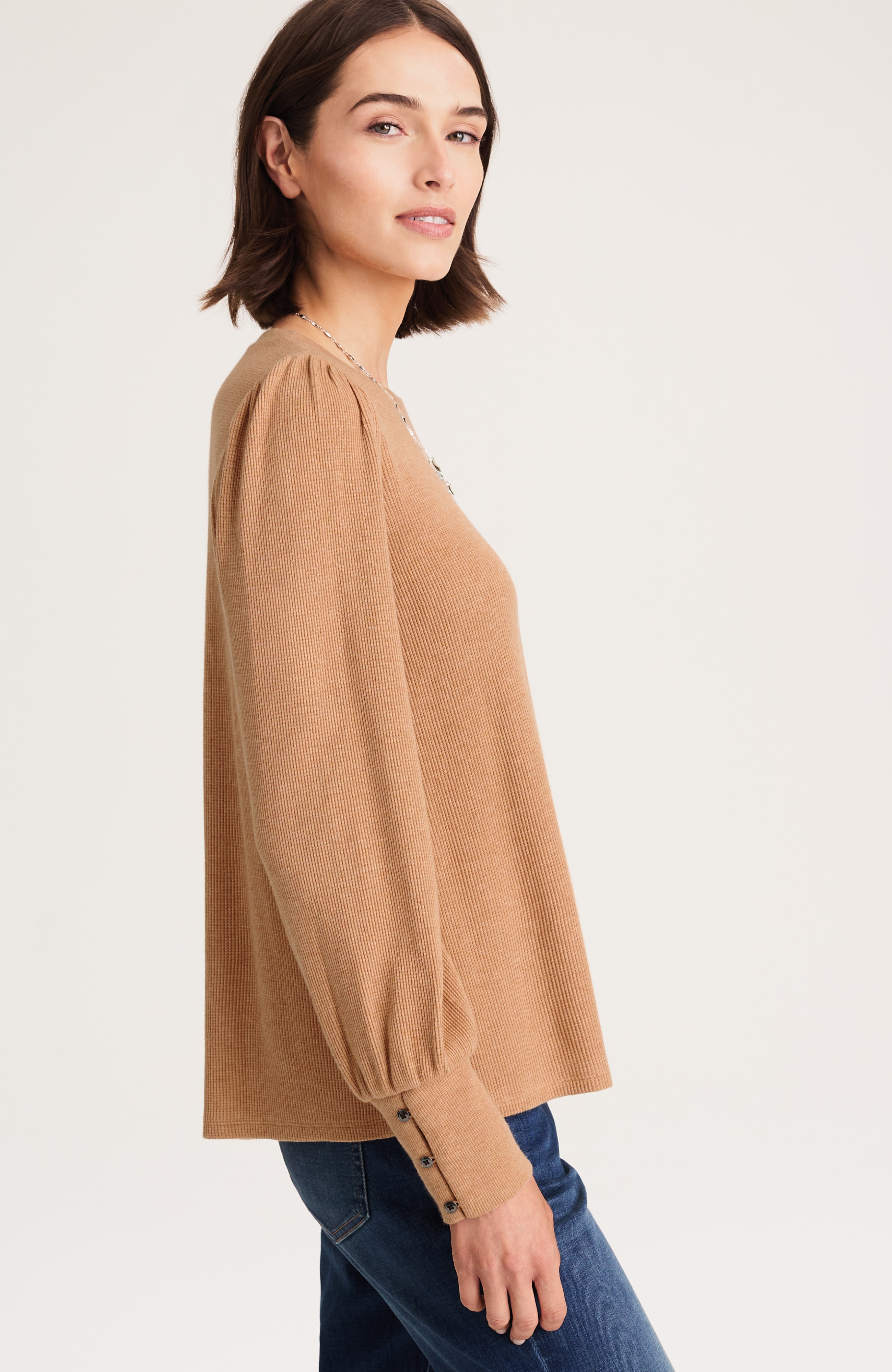 buttoned-cuff waffle top