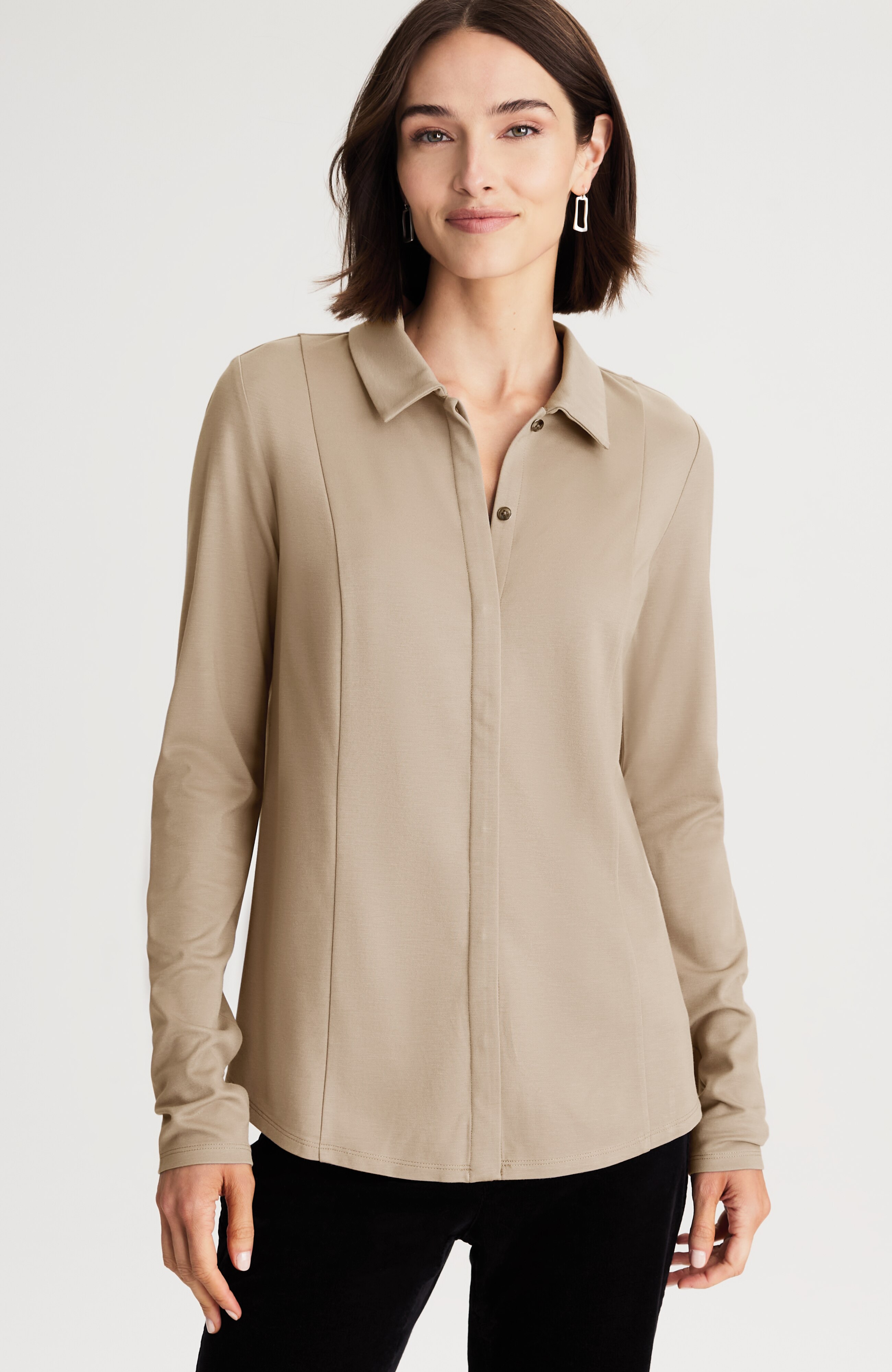 トップス pay PONTE KNIT BUTTON-FRONT SHIRT | JJill