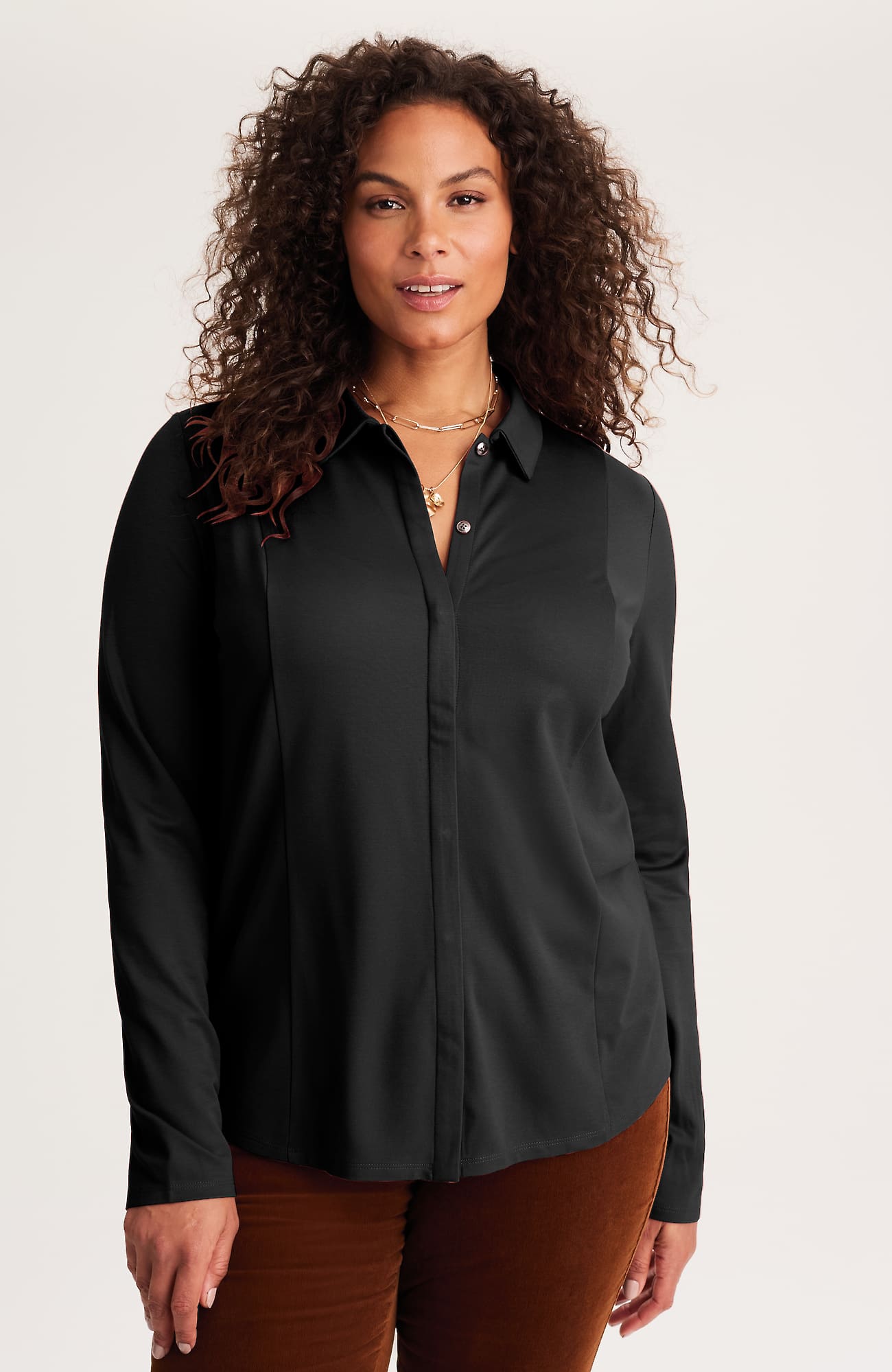 Jjill J.jill Ponte Knit Button-front Shirt In Black