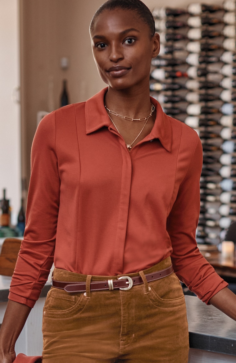 Ponte Knit Button-Front Shirt | JJill