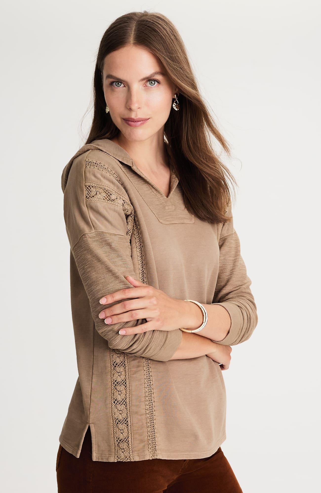 Jjill J.jill Garment-dyed Mixed-terry Crochet Hoodie