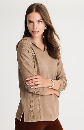 Image for Garment-Dyed Mixed-Terry Crochet Hoodie