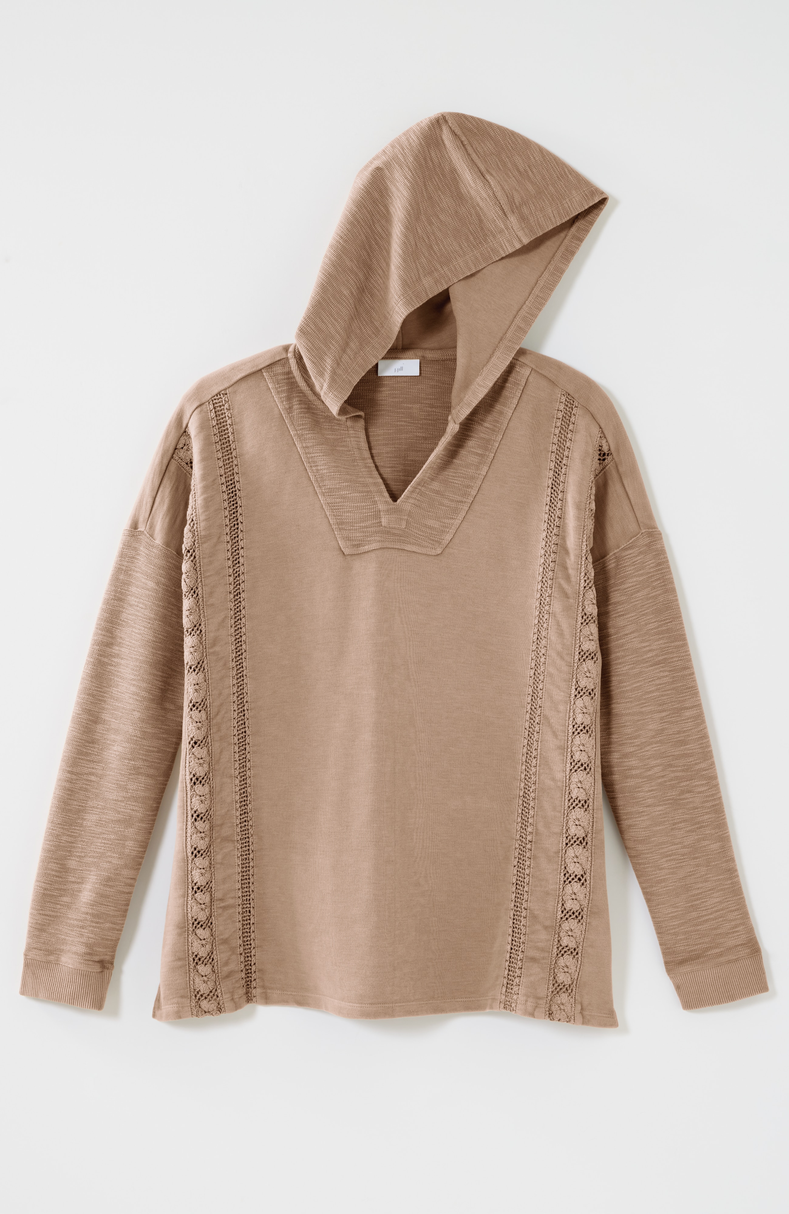 garment-dyed mixed-terry crochet hoodie