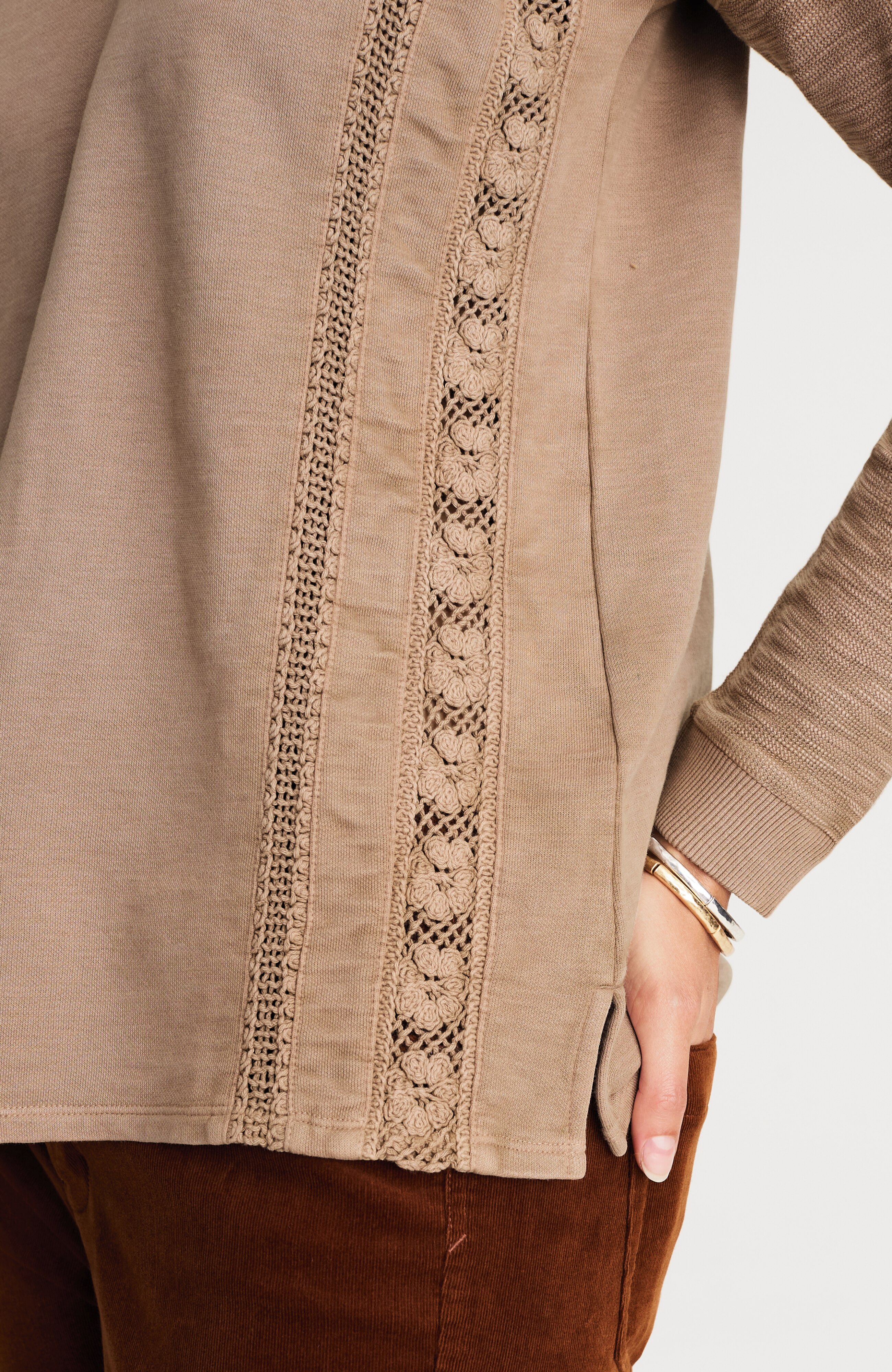 garment-dyed mixed-terry crochet hoodie