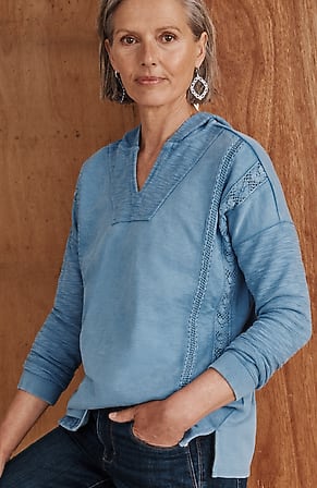 Image for Garment-Dyed Mixed-Terry Crochet Hoodie