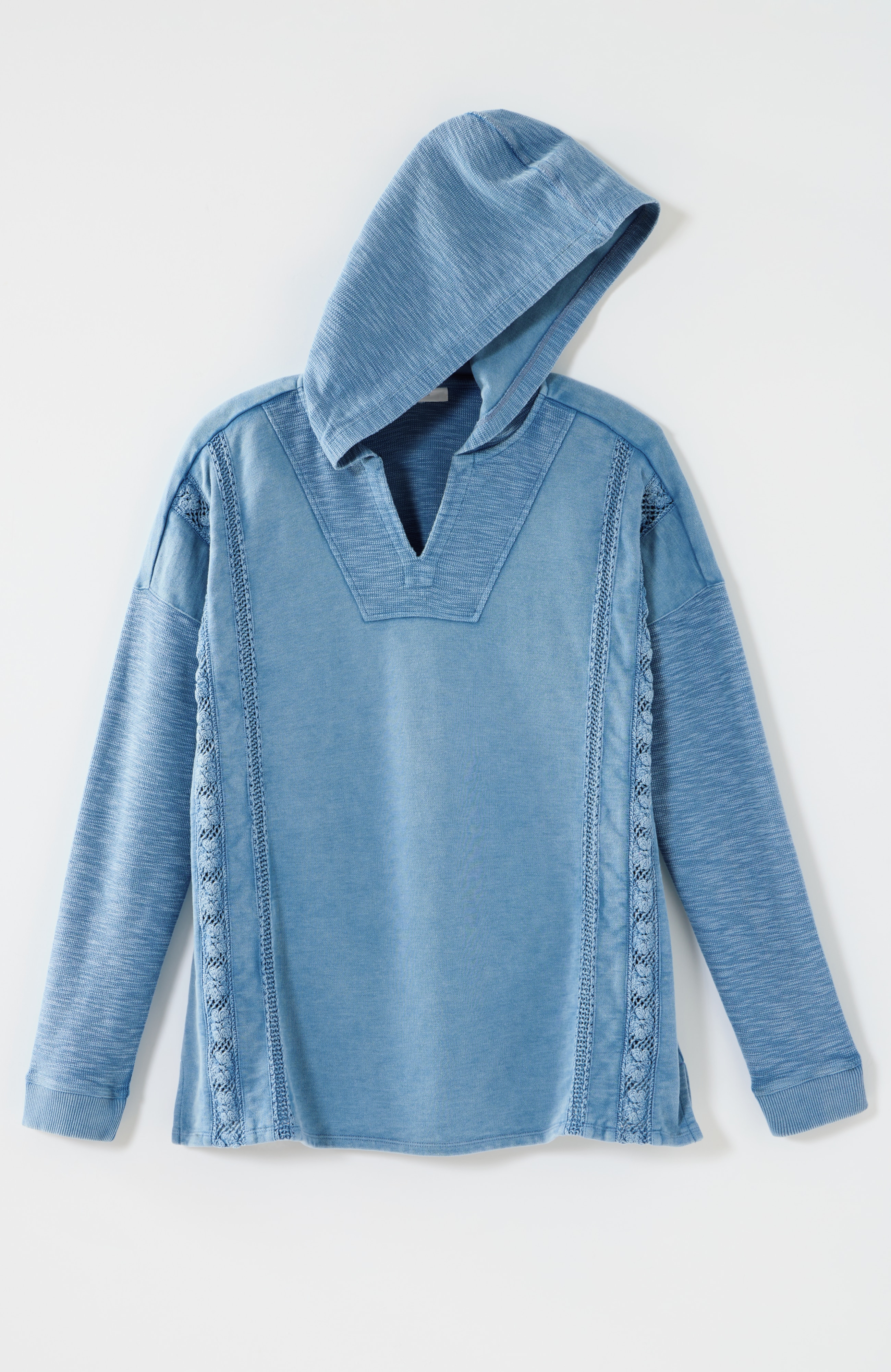 GARMENT-DYED MIXED-TERRY CROCHET HOODIE | JJill