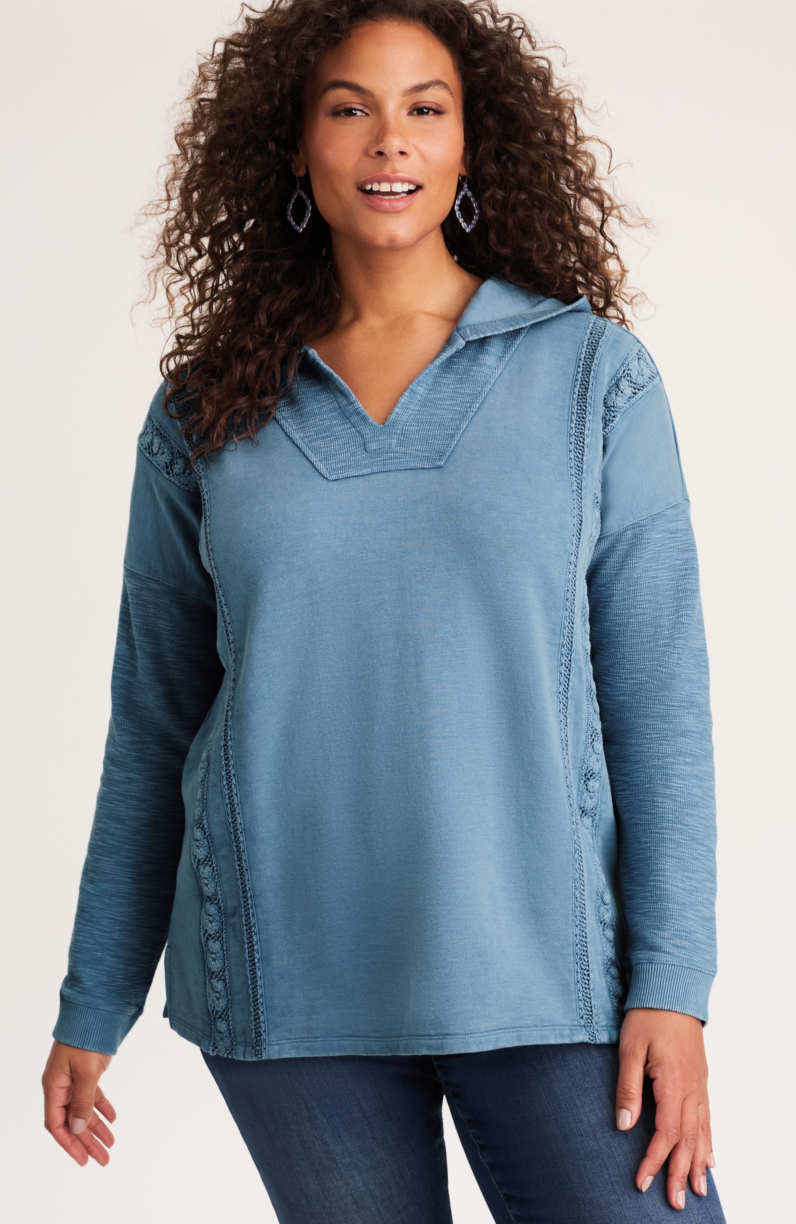 J. Jill Garment-dyed mixed-terry crochet hoodie at Hamilton Place