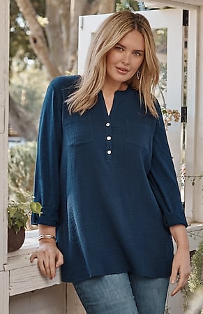 Image for Mixed-Media Cotton-Gauze Tunic