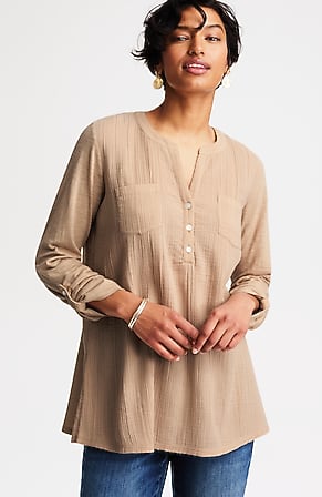 Image for Mixed-Media Cotton-Gauze Tunic