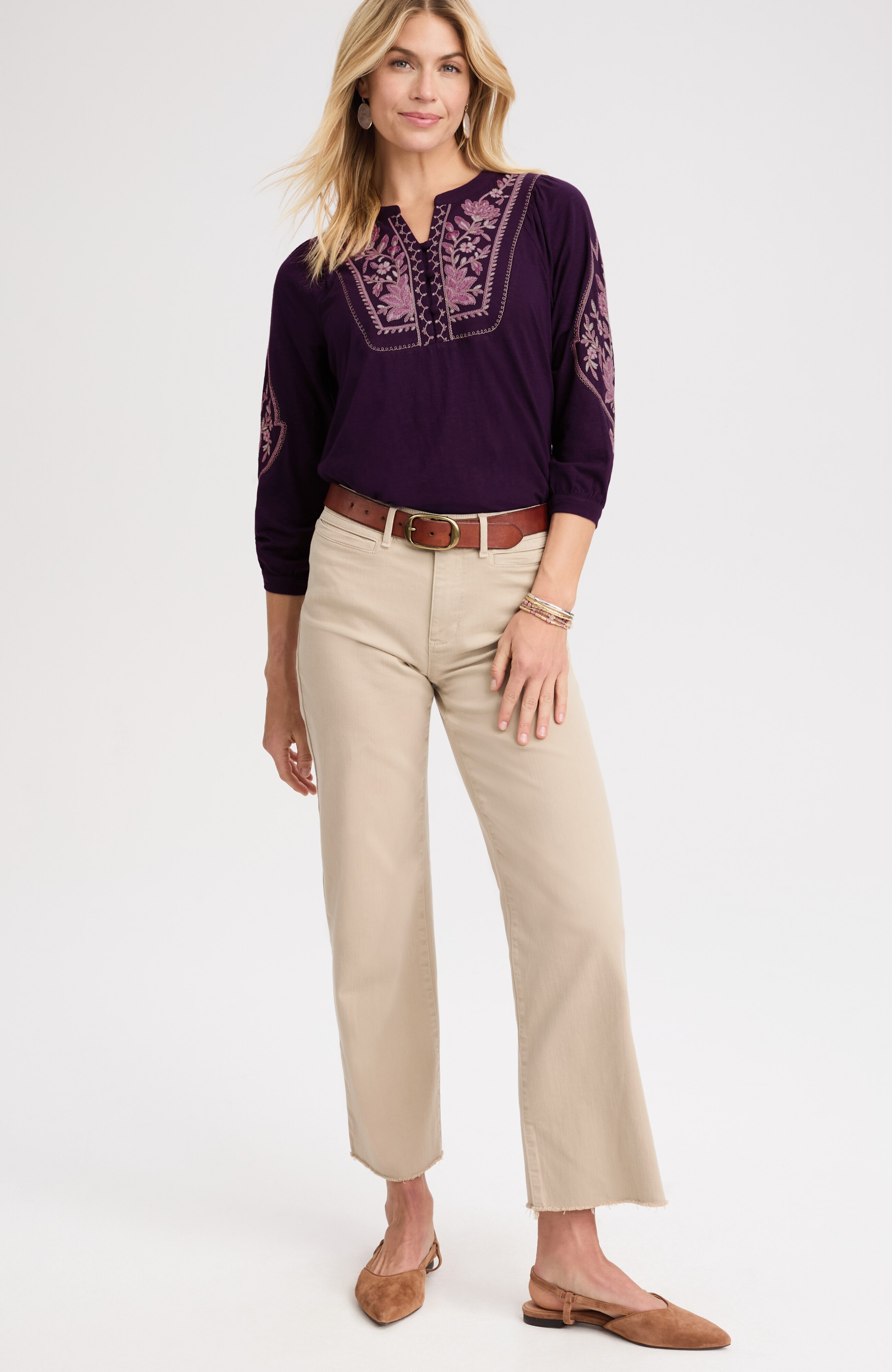 feminine floral-embroidered top