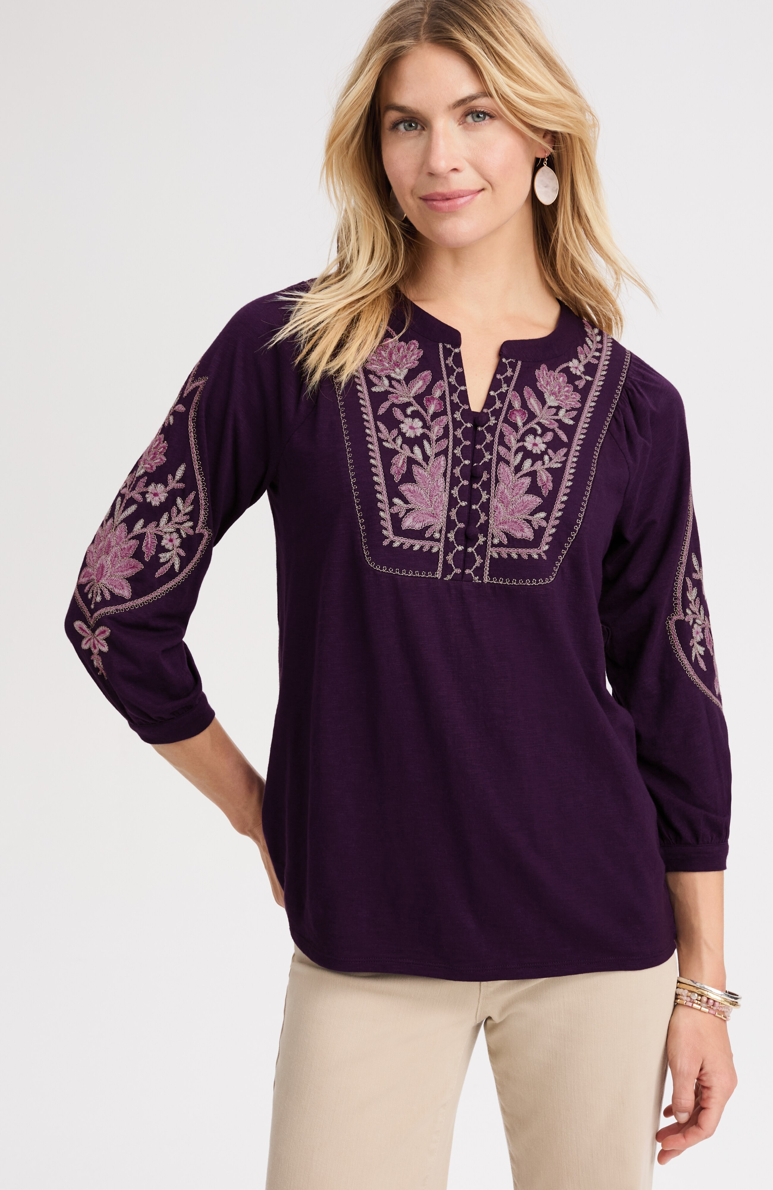feminine floral-embroidered top