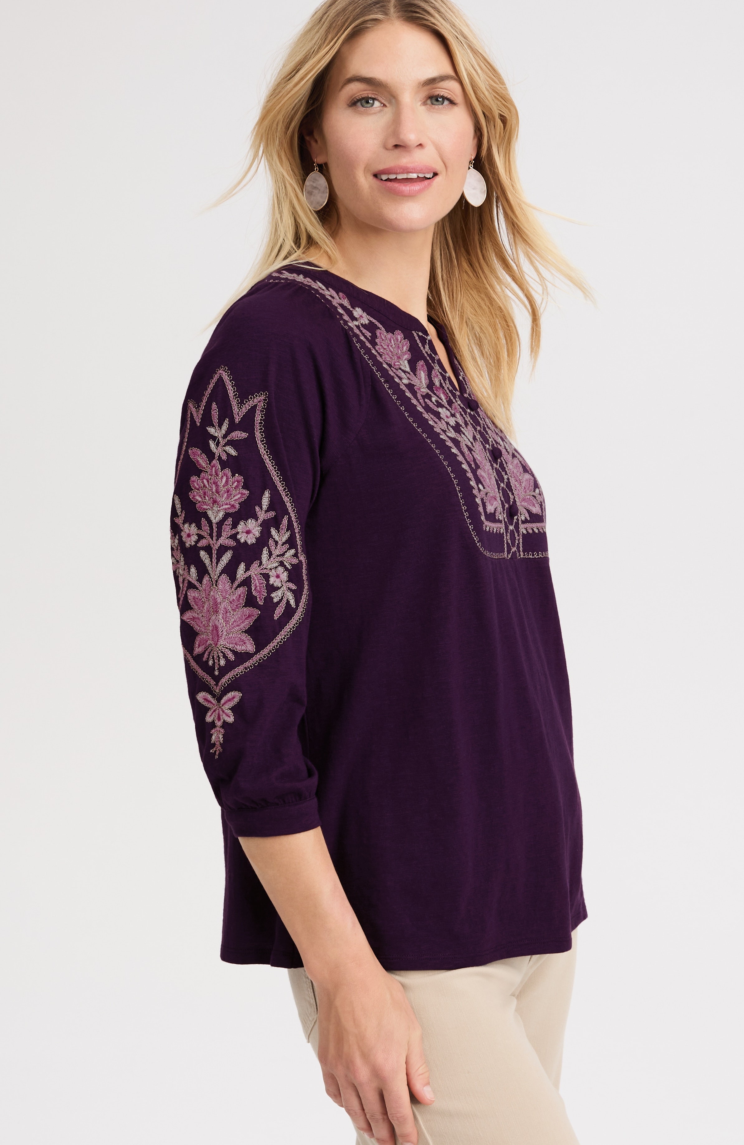 feminine floral-embroidered top