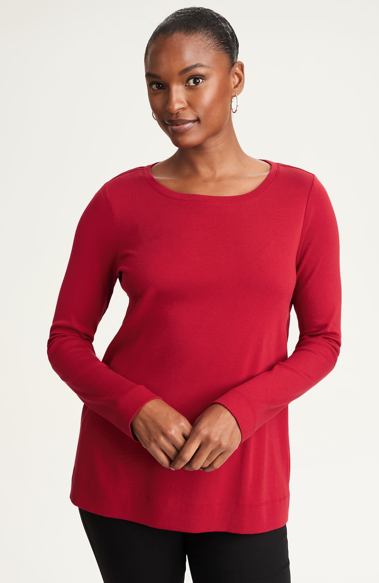 Jjill J.jill Pima Long-sleeve Crew-neck Tee In Red