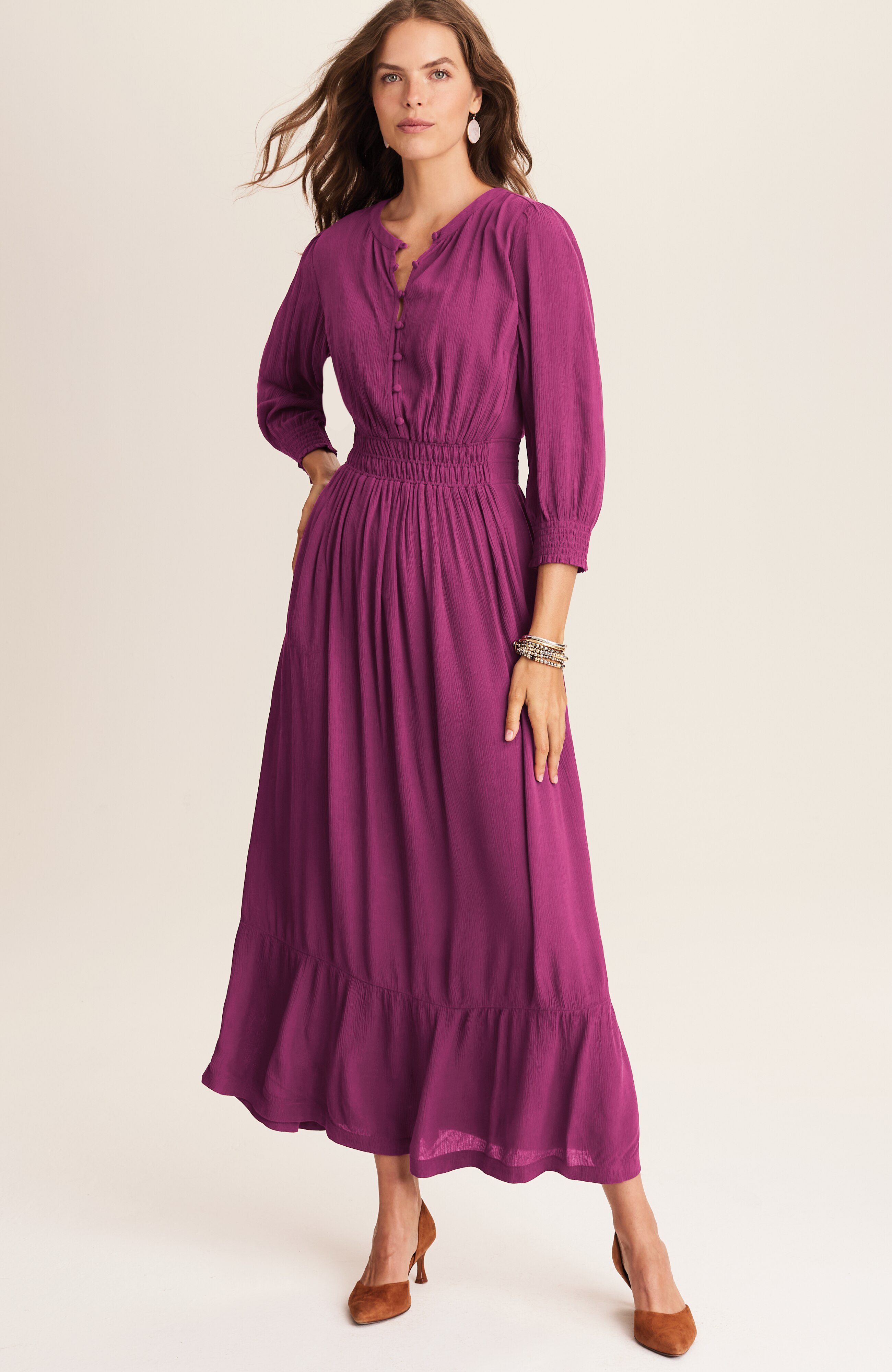smocked-details tiered dress