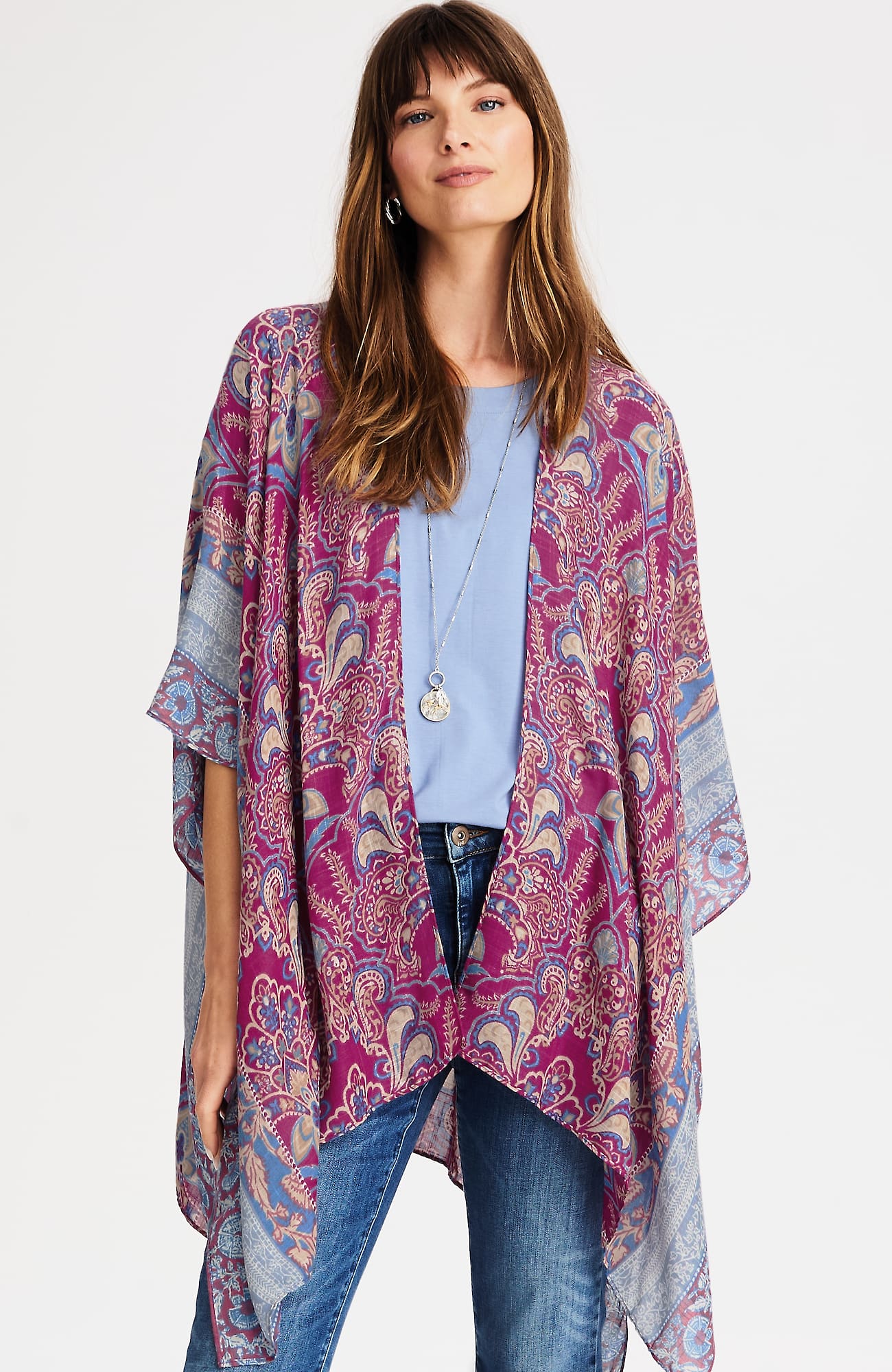 Jjill J.jill Soft Border-printed Ruana In Multi