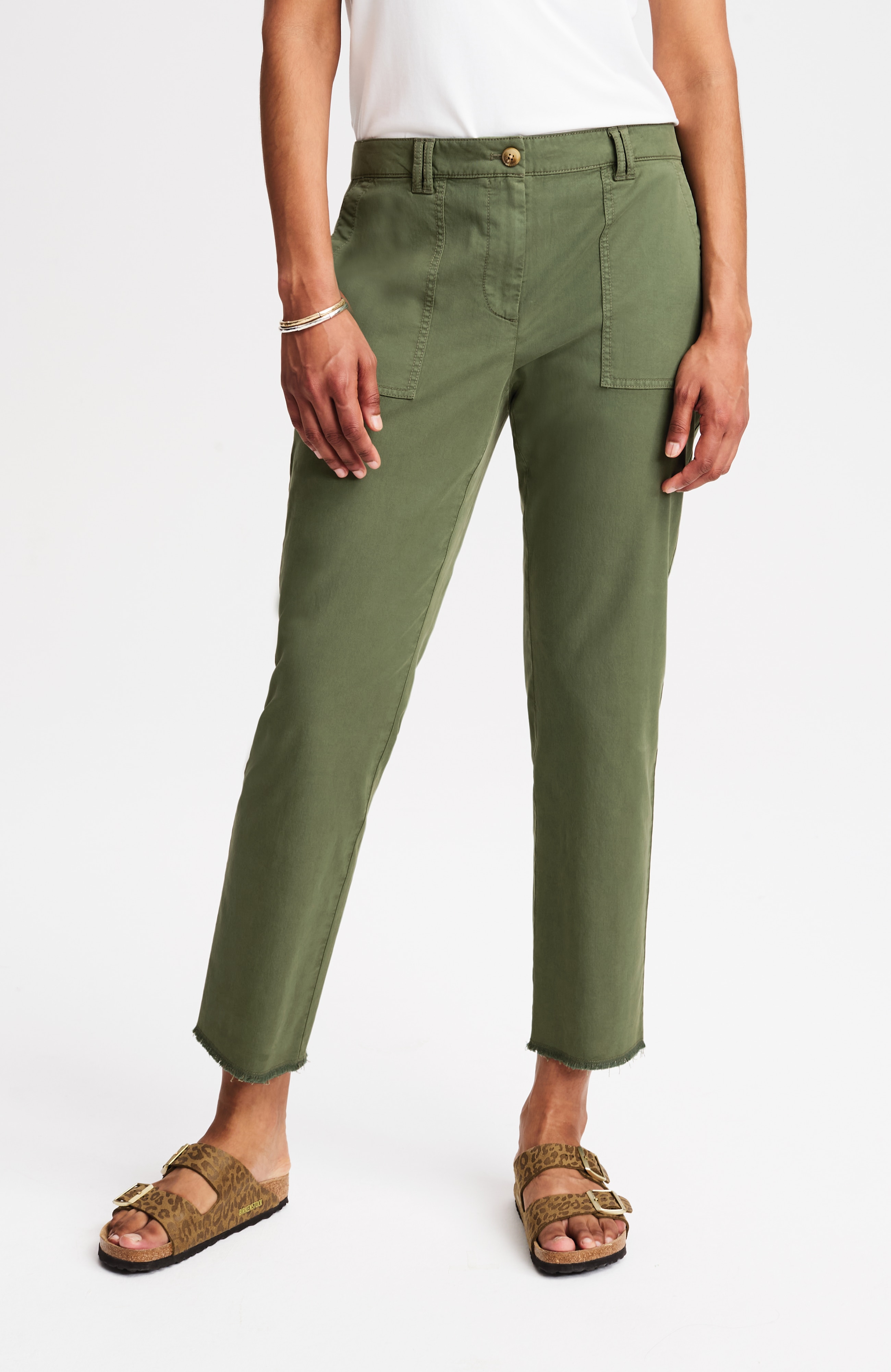 fringed chino straight-leg pants