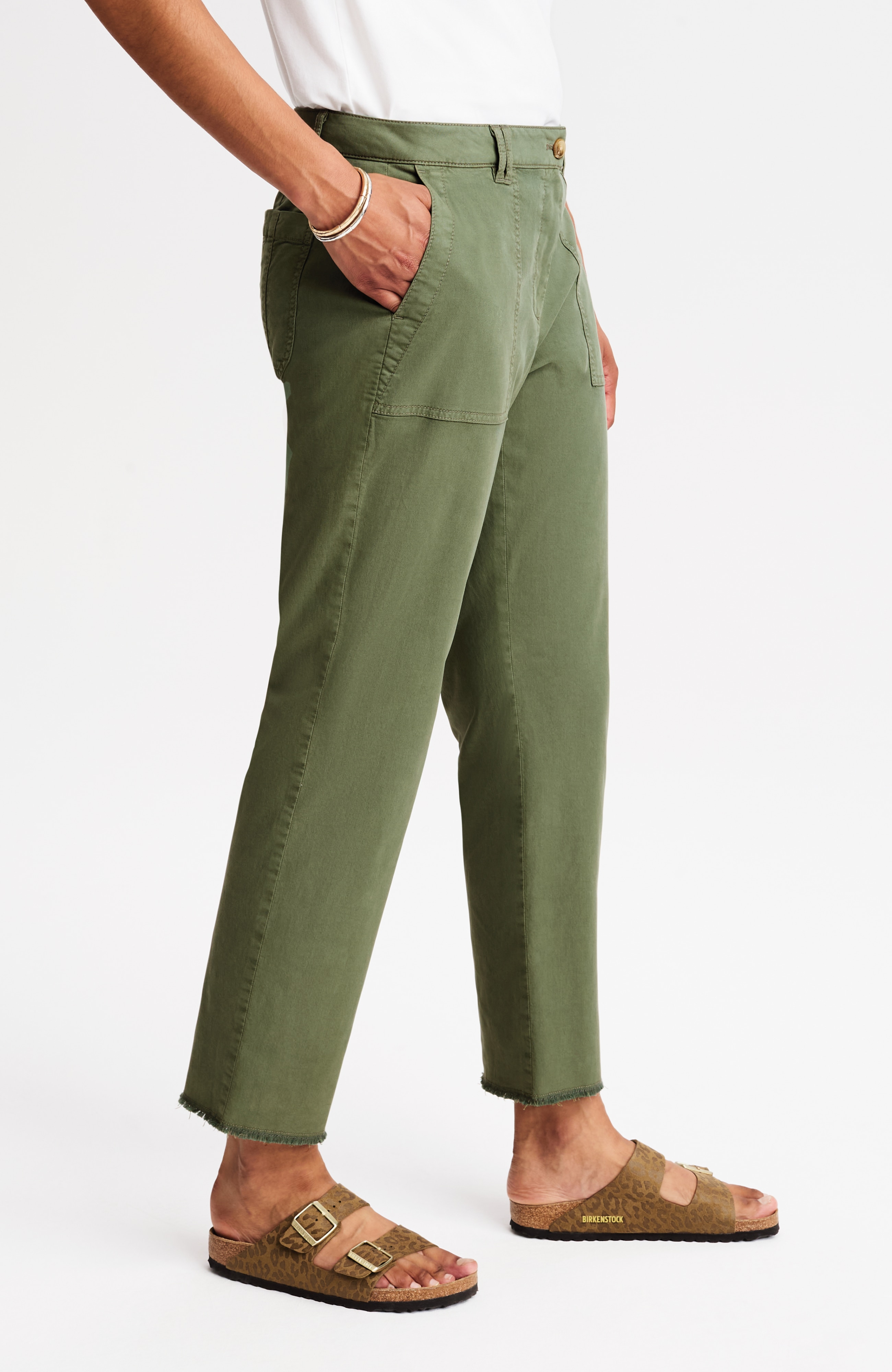 fringed chino straight-leg pants
