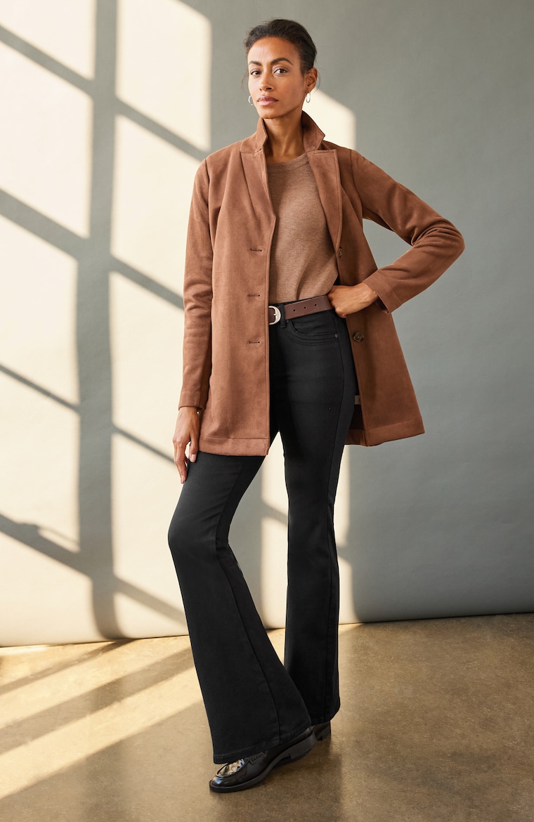 Primary view of the high-rise curved-pocket flare jeans