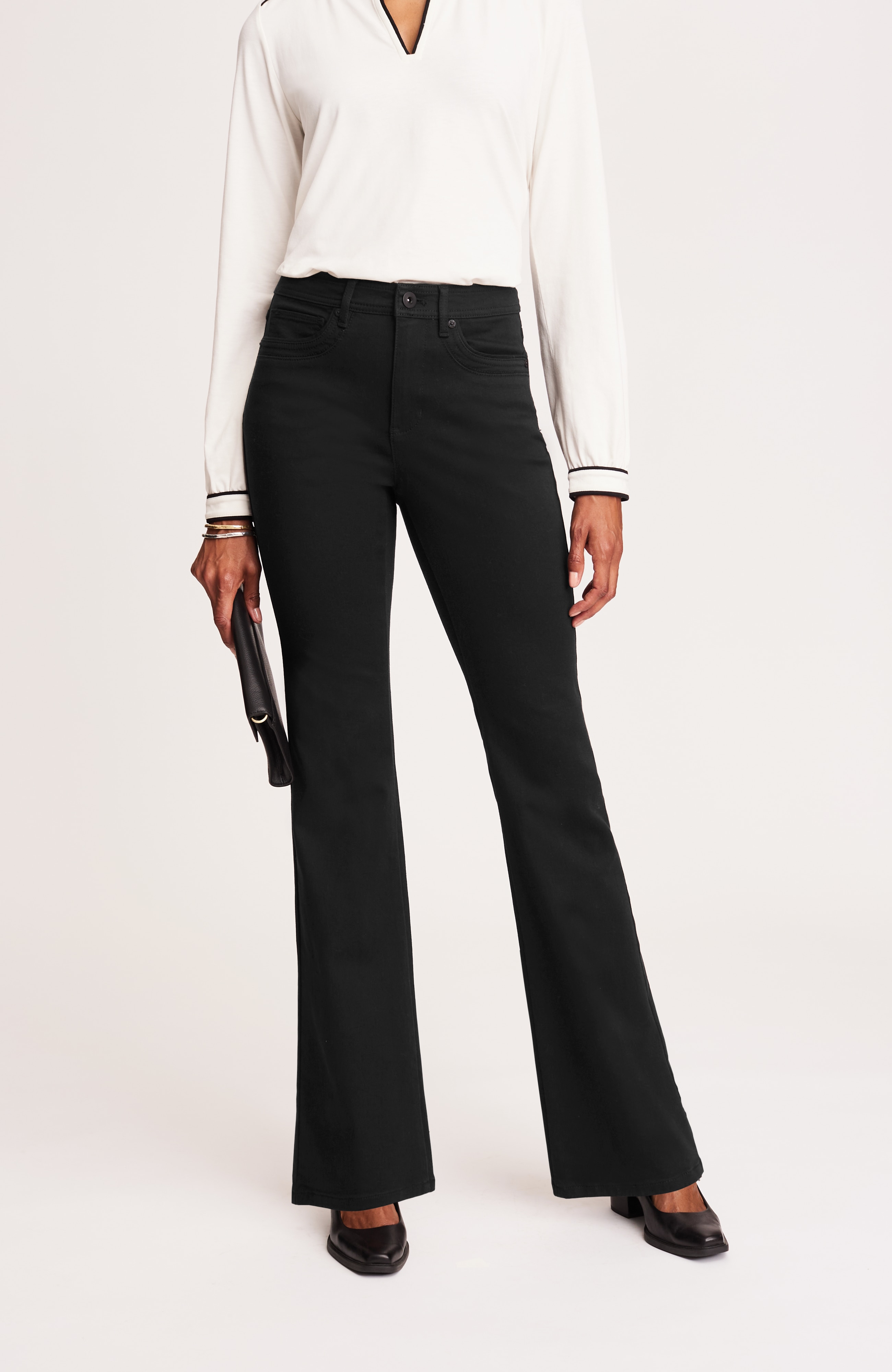 high-rise curved-pocket flare jeans