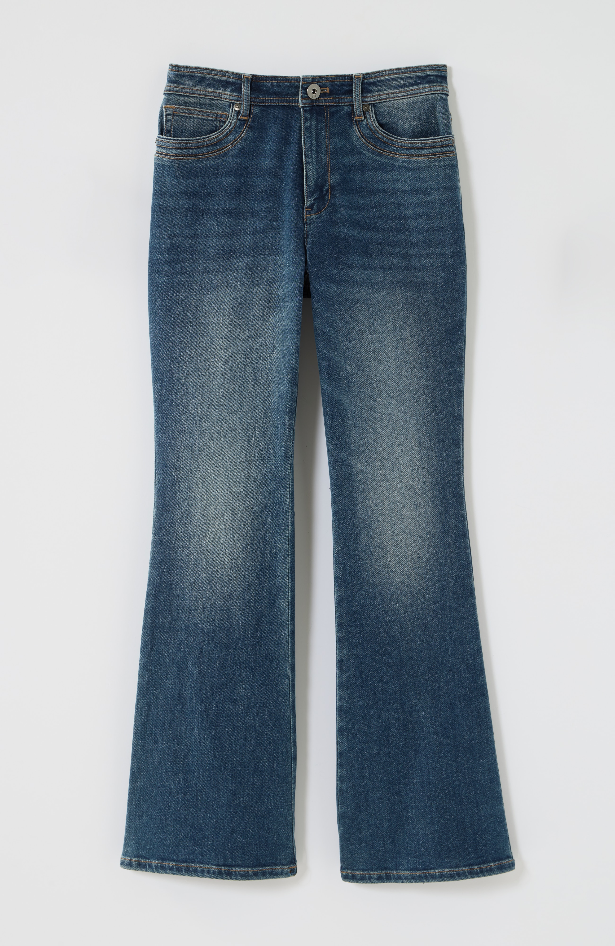 high-rise curved-pocket flare jeans