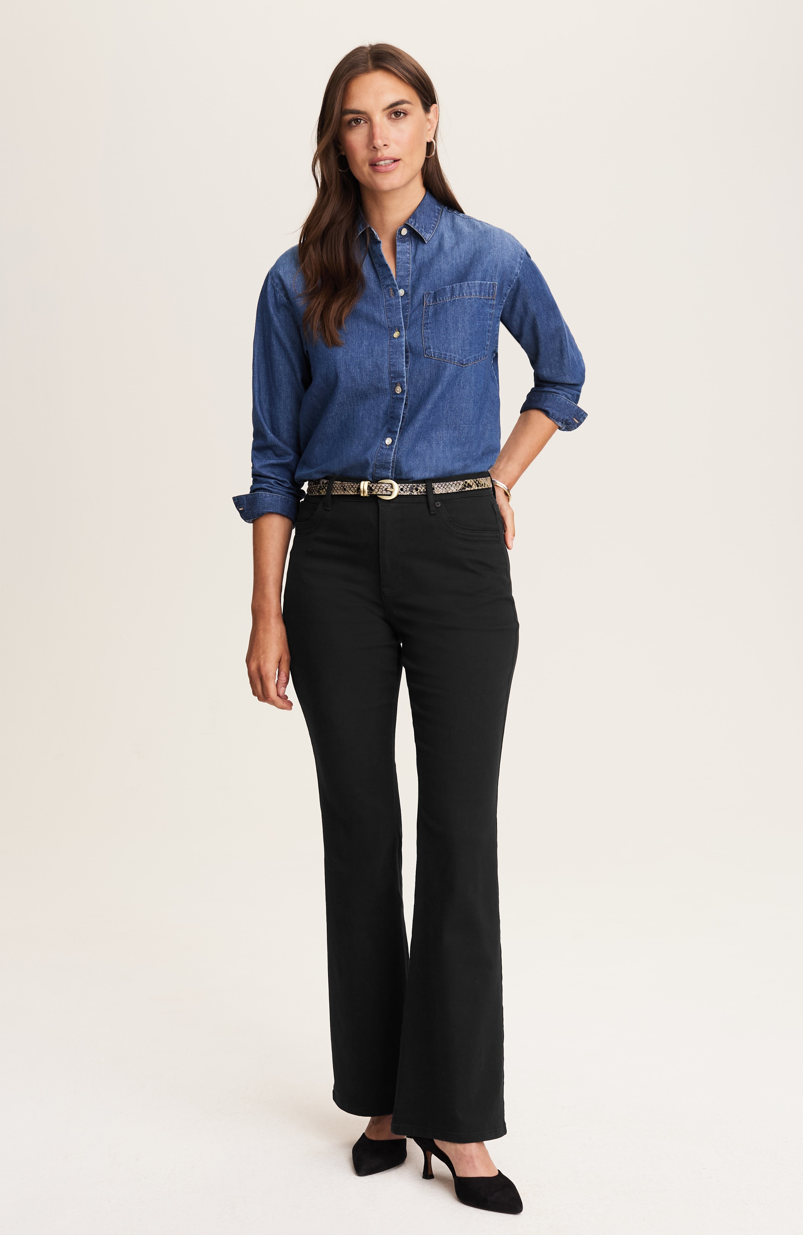 curvy-fit curved-pocket flare jeans